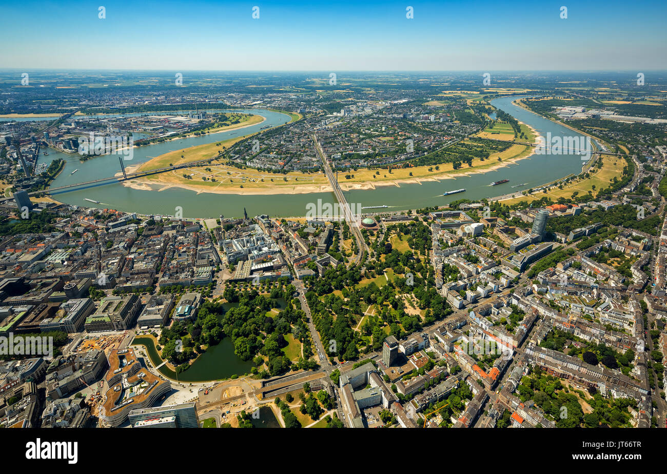 Rheinbogen con città, foto aerea, Düsseldorf, Renania, Renania settentrionale-Vestfalia, Germania Foto Stock