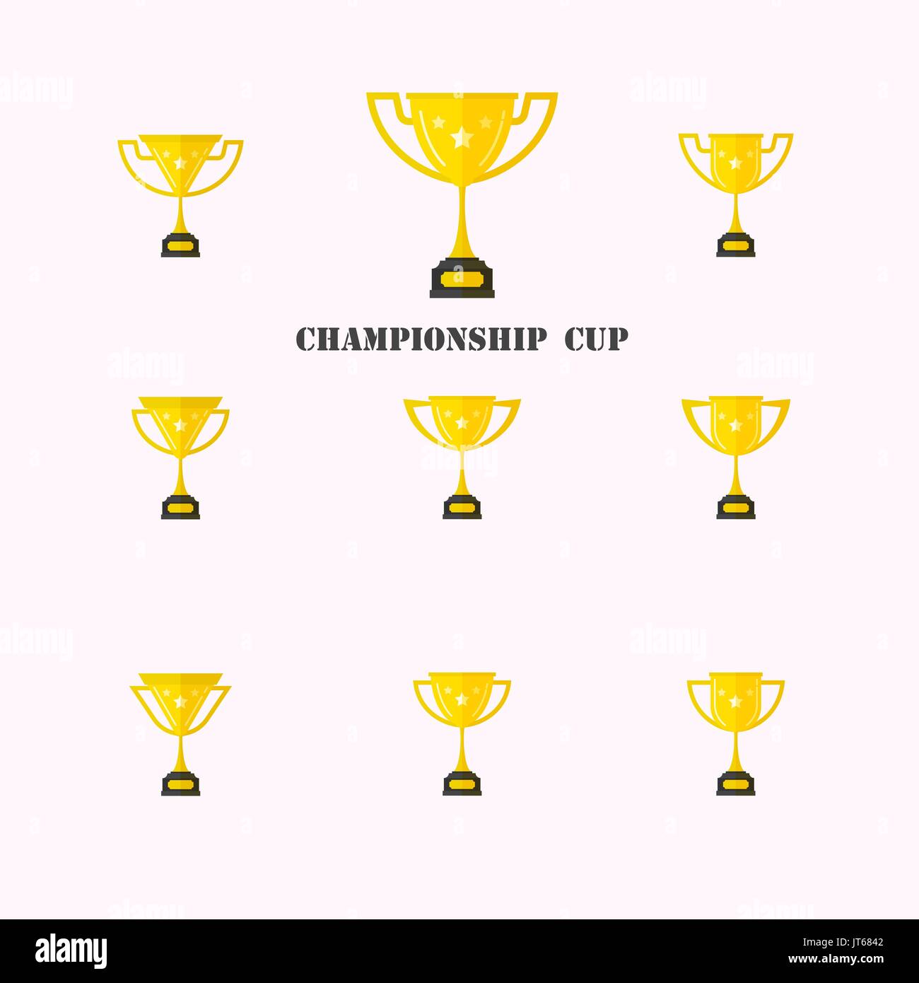Set di diverse coppe d'oro.Golden Cup Trofeo isolati su sfondo bianco.premium quality.shiny golden vincitore coppa. illustrazione vettoriale. Illustrazione Vettoriale