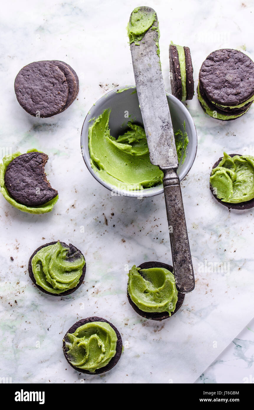 Matcha biscotti al cioccolato Foto Stock