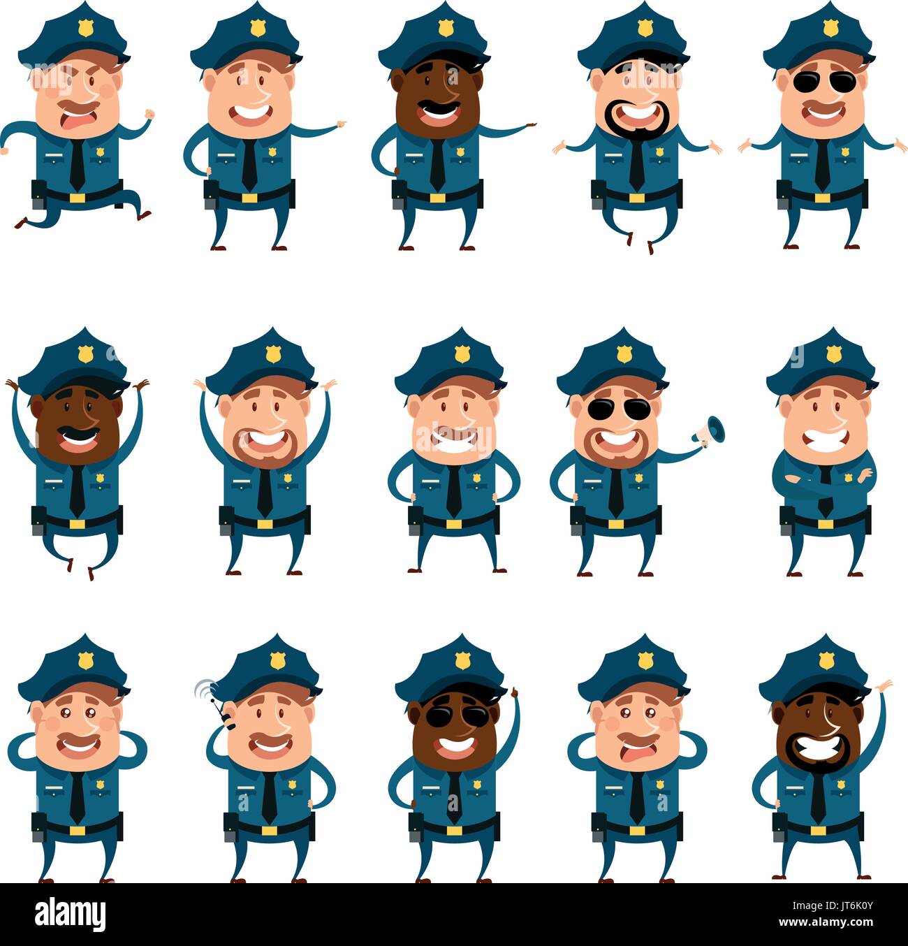 Set di polizia piana uomini icone Illustrazione Vettoriale