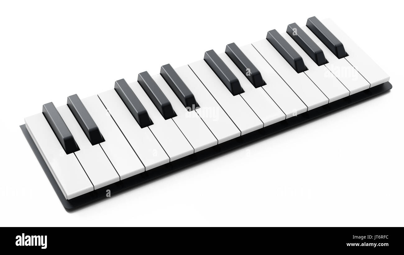 Tasti di pianoforte isolati su sfondo bianco. 3D'illustrazione. Foto Stock