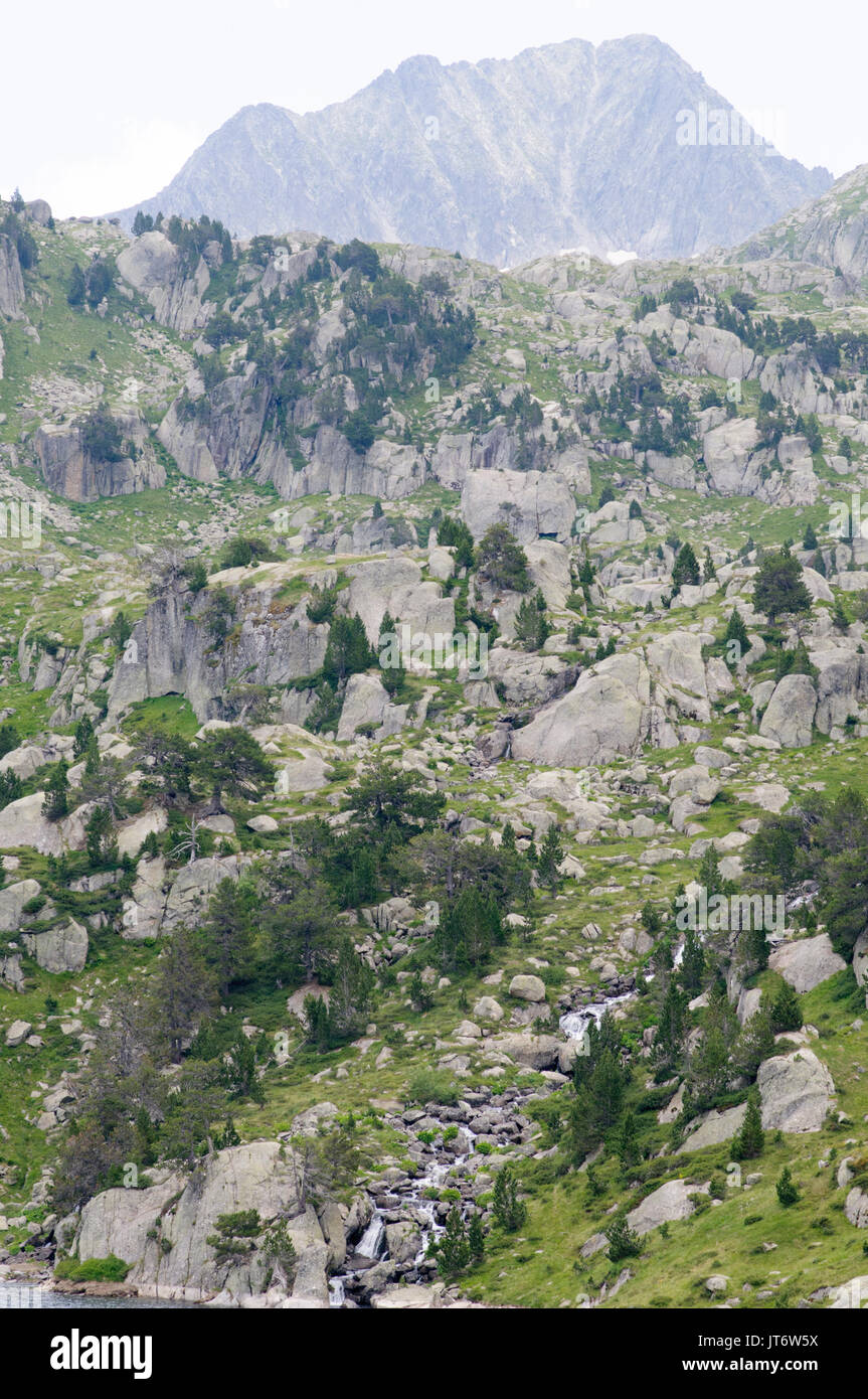 Colomers Laghi dei Pirenei catalani, Spagna. Parte del Parc Nacional d'Aigüestortes i Estany de Sant Maurici Foto Stock