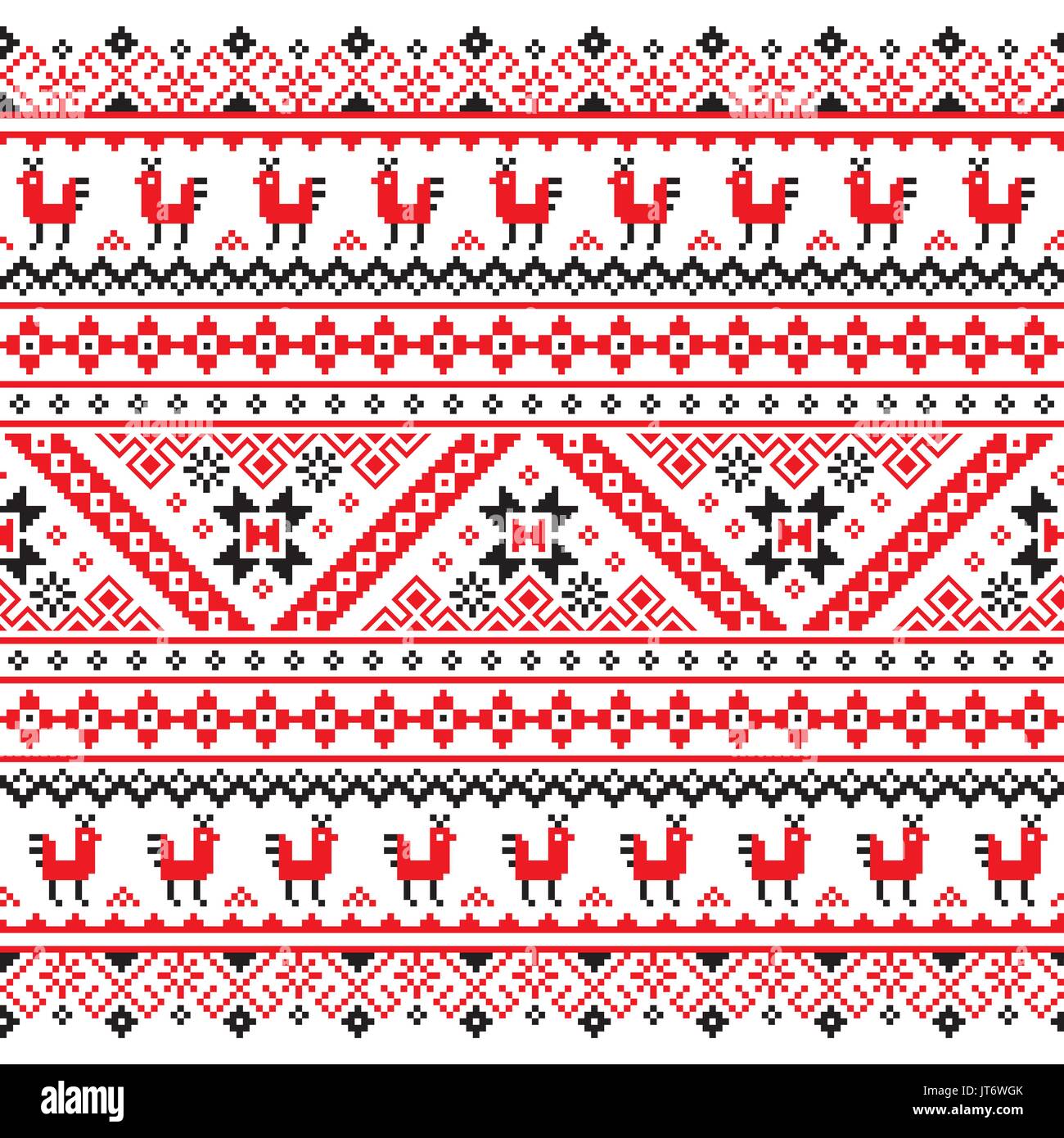 Ucraini, Bielorussi rosso e nero Ricamo seamless pattern - Vyshyvanka Illustrazione Vettoriale