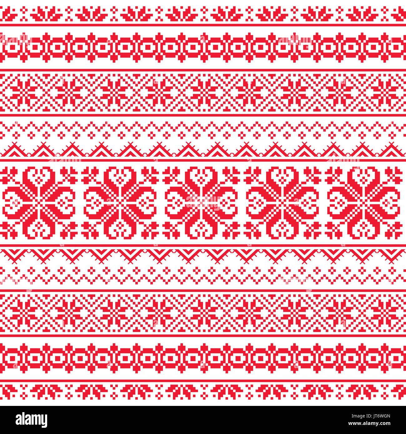 Ucraini, Bielorussi ricamo rosso seamless pattern - Vyshyvanka Illustrazione Vettoriale