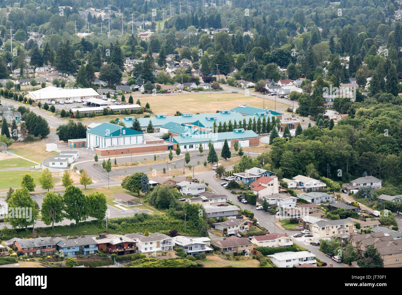 Vista aerea di Dimmitt Middle School, Renton, Washington, Stati Uniti d'America Foto Stock