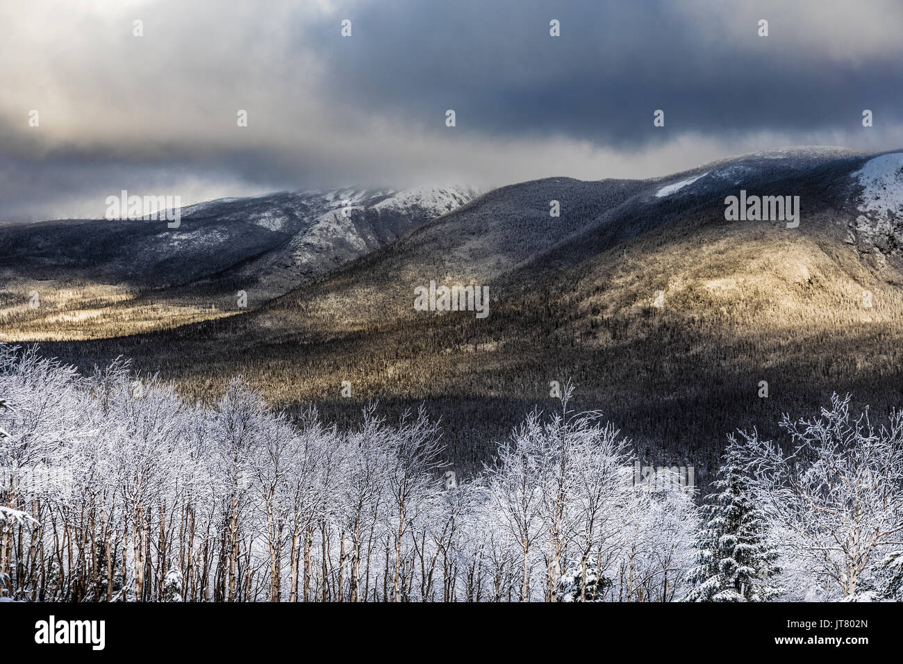Incredibile paesaggio invernale dalla cima della montagna in Canada, Québec Foto Stock