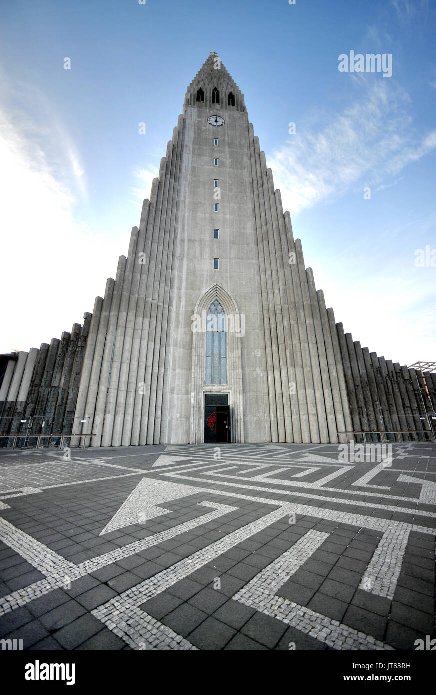 Esterno della chiesa Hallgrímskirkja, Reykjavik, Islanda Foto Stock