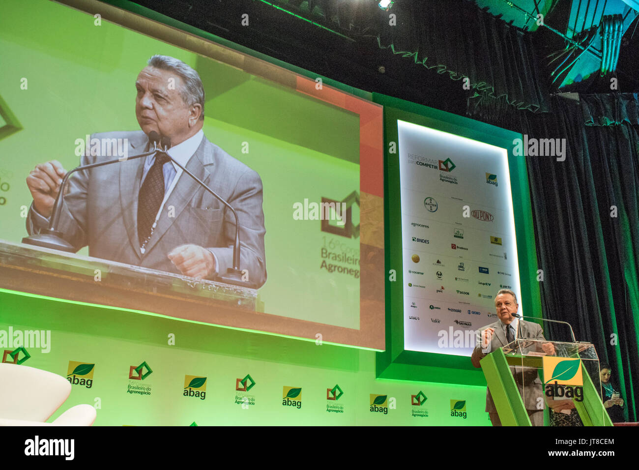 Sao Paulo, SP, Brasile, 07 agosto 2017. Ex ministro dell'agricoltura, Roberto Rodrigues, durante il XVI Congresso brasiliano di Agribusiness, con il tema la riforma a competere al WTC Sheraton nella zona sud di Sao Paulo, SP Credito: Alf Ribeiro/Alamy Live News Foto Stock