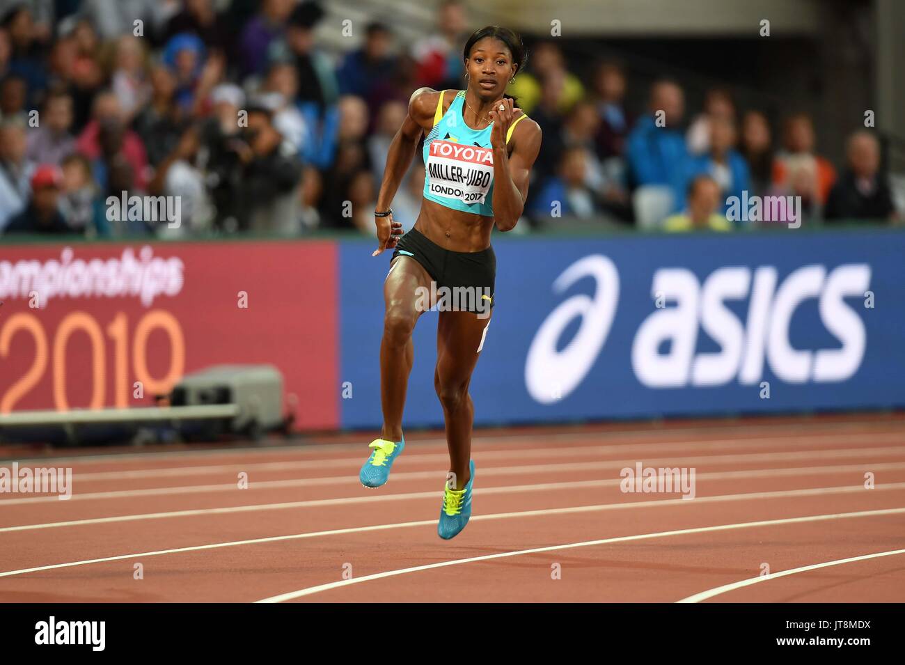 Londra, Regno Unito. 8 Ago, 2017. Shaunae MILLER-UIBO (BAH) in womens 200m calore. IAAF mondiale di atletica. London Olympic Stadium. Queen Elizabeth Olympic Park. Stratford. Londra. Regno Unito. 08/08/2017. Credito: Sport In immagini/Alamy Live News Foto Stock