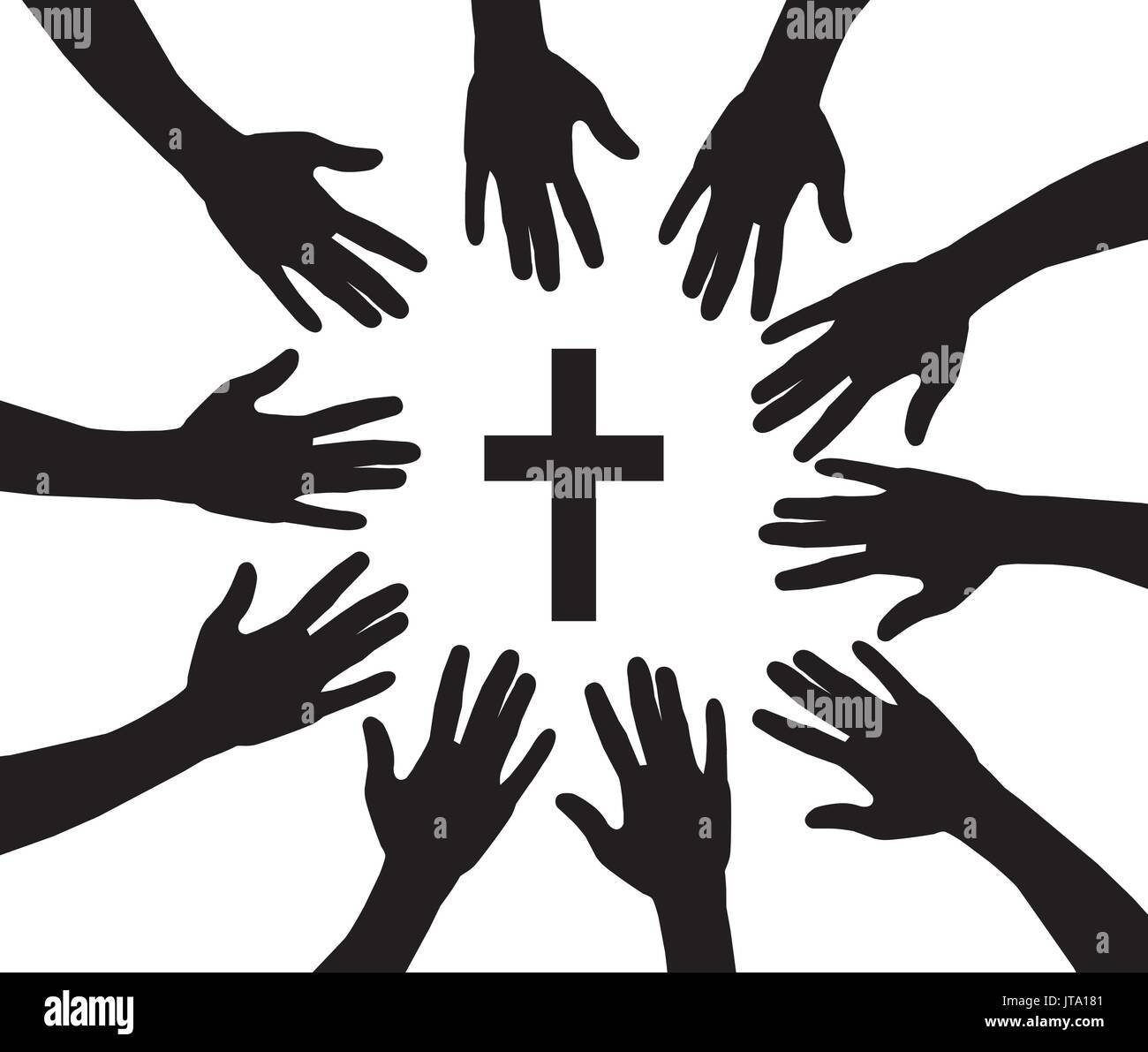 Illustrazione vettoriale di pregare mani e croce Illustrazione Vettoriale