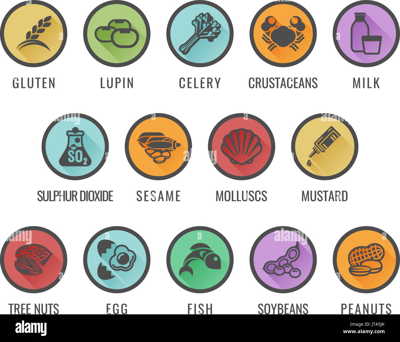Allergeni alimentari allergia icone Illustrazione Vettoriale