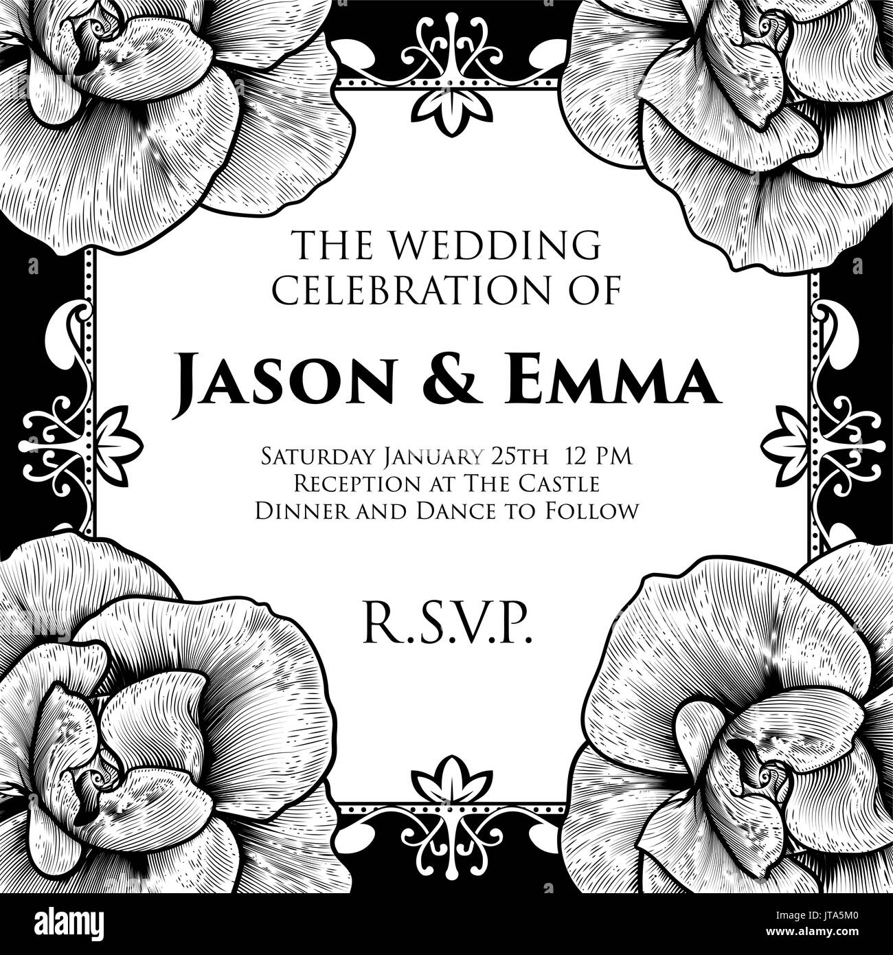 Le rose Wedding invitare modello di invito Illustrazione Vettoriale