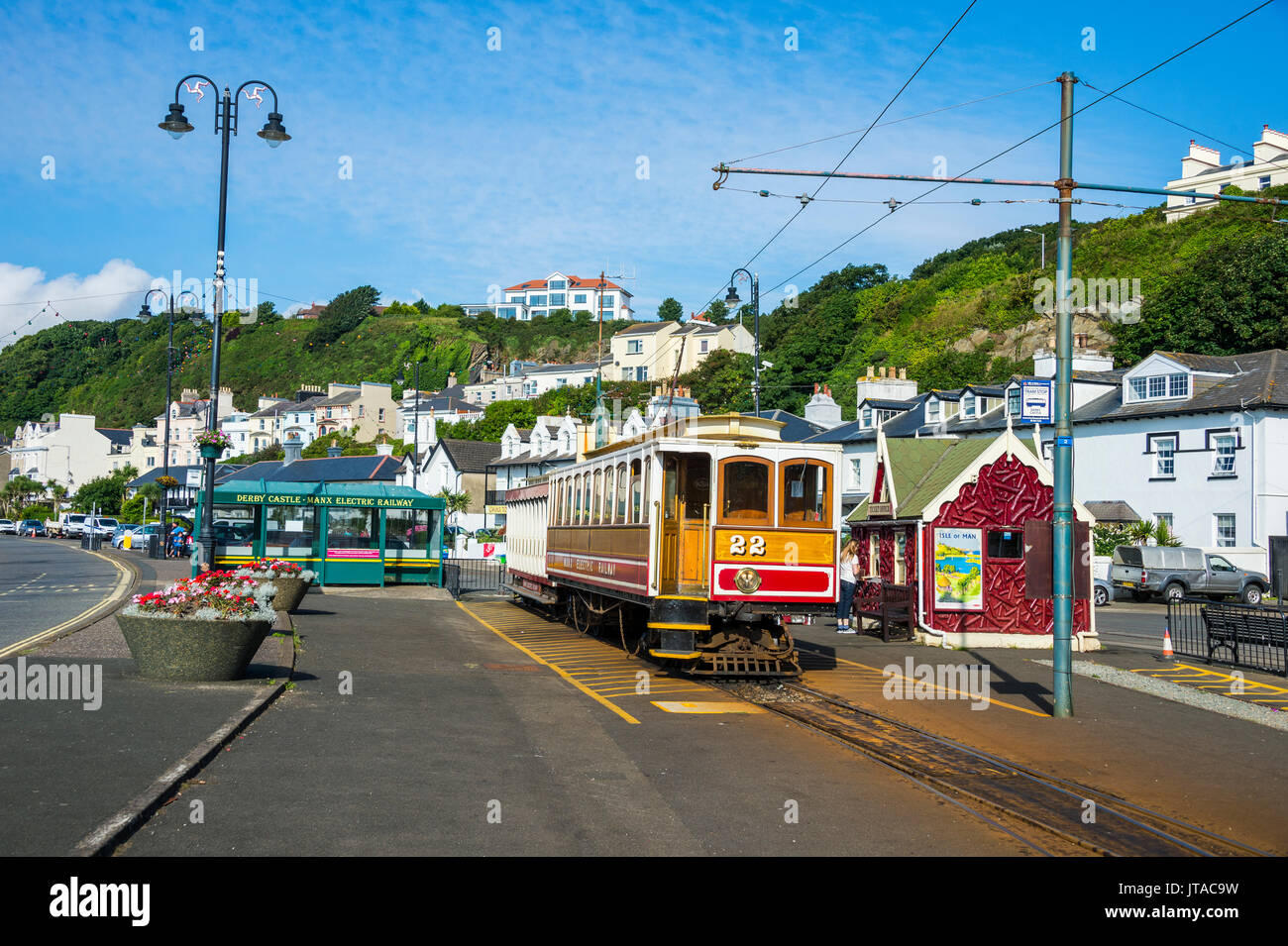 Il vecchio tram in Douglas, Isola di Man, la dipendenza della corona del Regno Unito, Europa Foto Stock