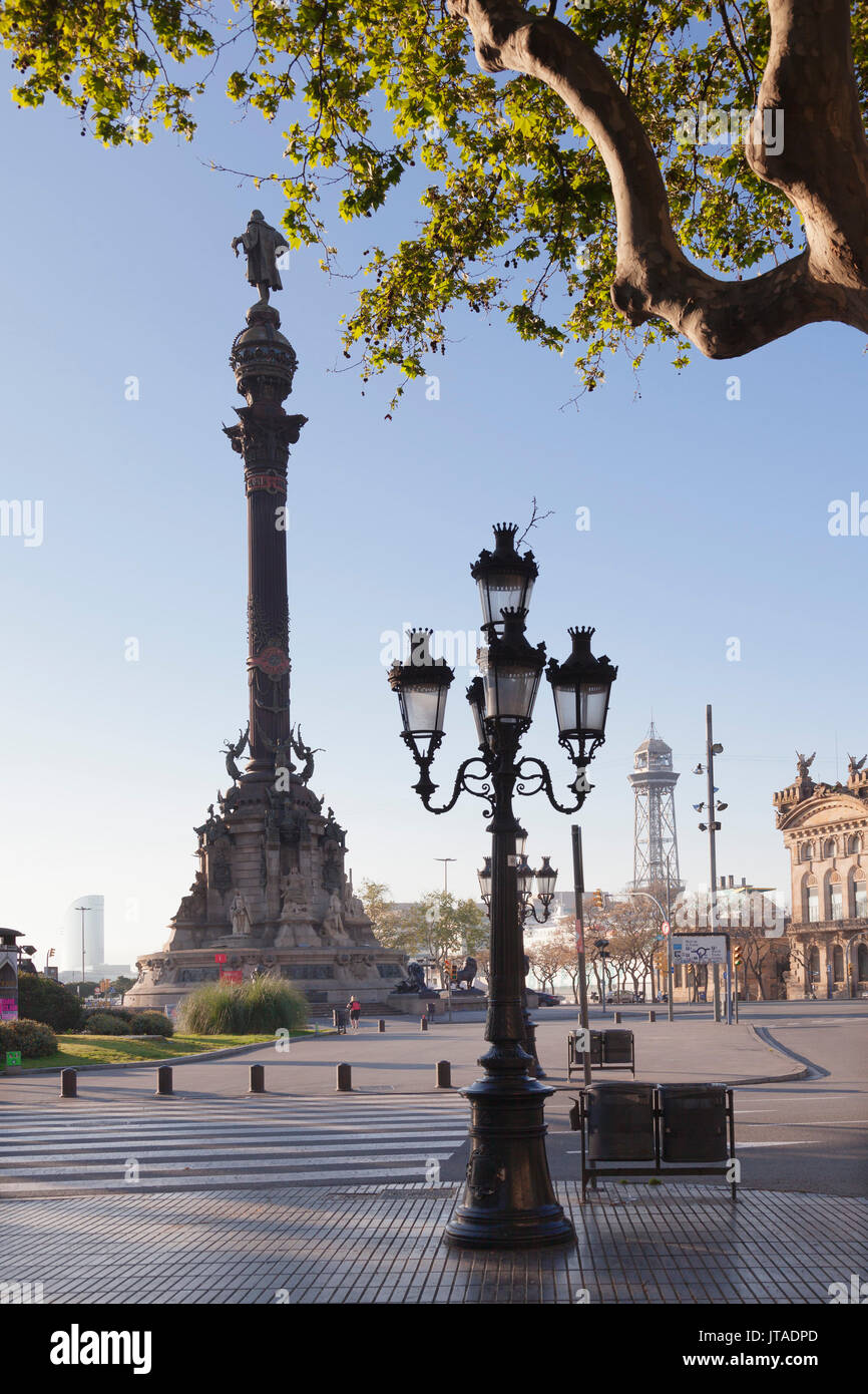 Il monumento di Colombo (Monument a Colom), Placa del Portal de la Pau, Barcellona, in Catalogna, Spagna, Europa Foto Stock