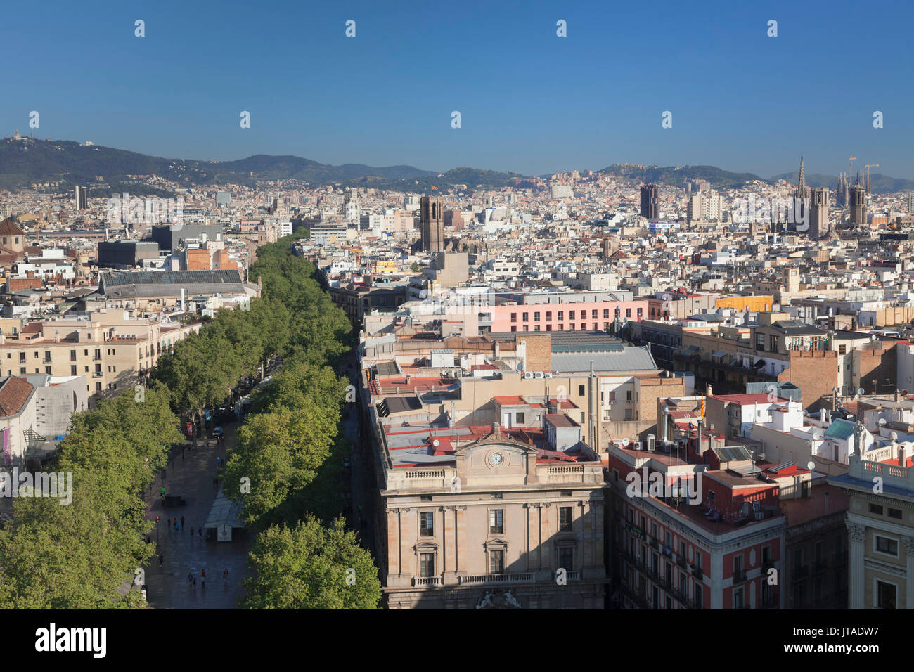 Vista dal monumento a Colombo (Monument a Colom) su La Rambla di Barcellona e della Catalogna, Spagna, Europa Foto Stock