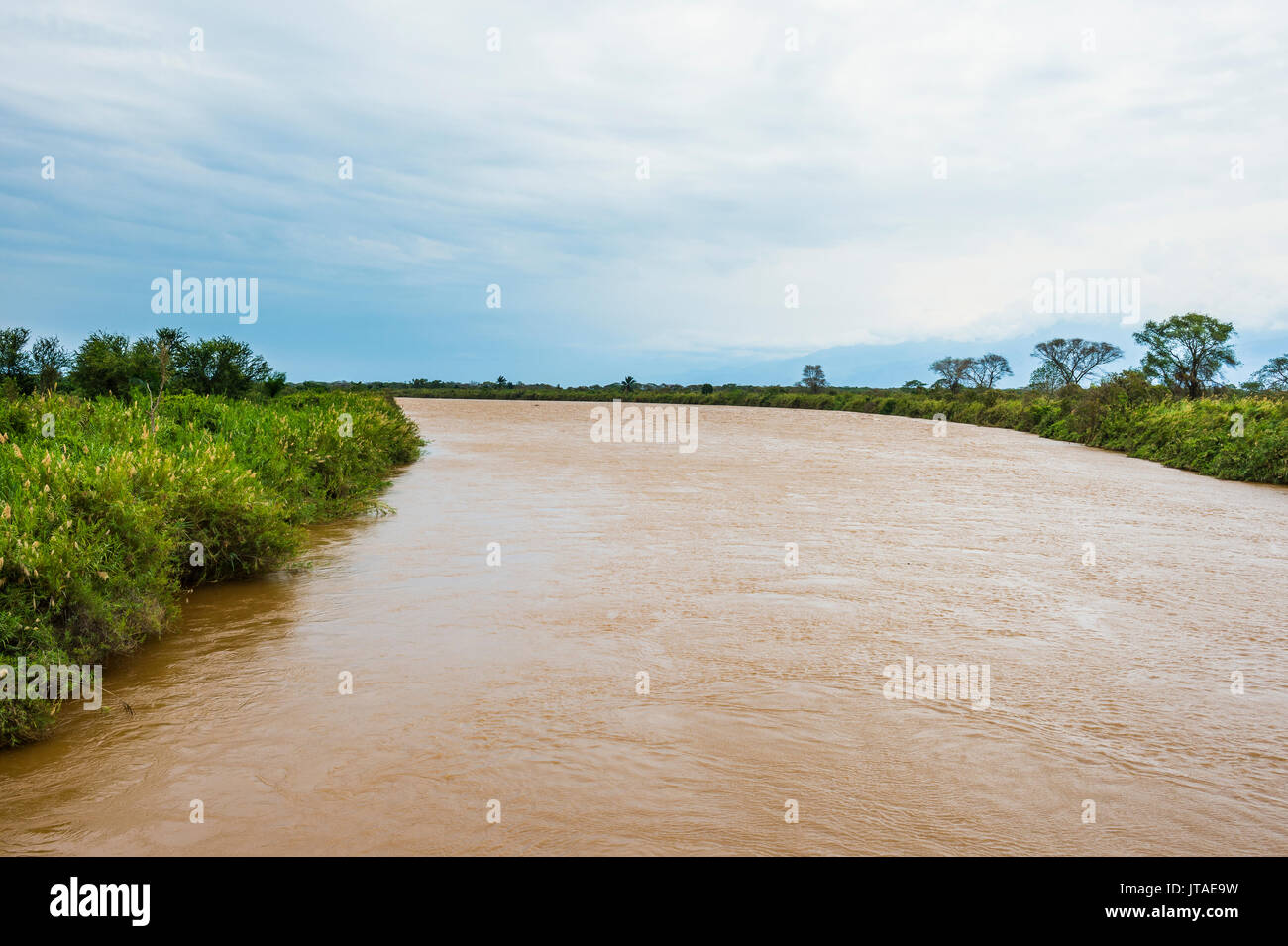 Rusizi fiume che scorre nel Lago Tanganica, Bujumbura, Burundi, Africa Foto Stock