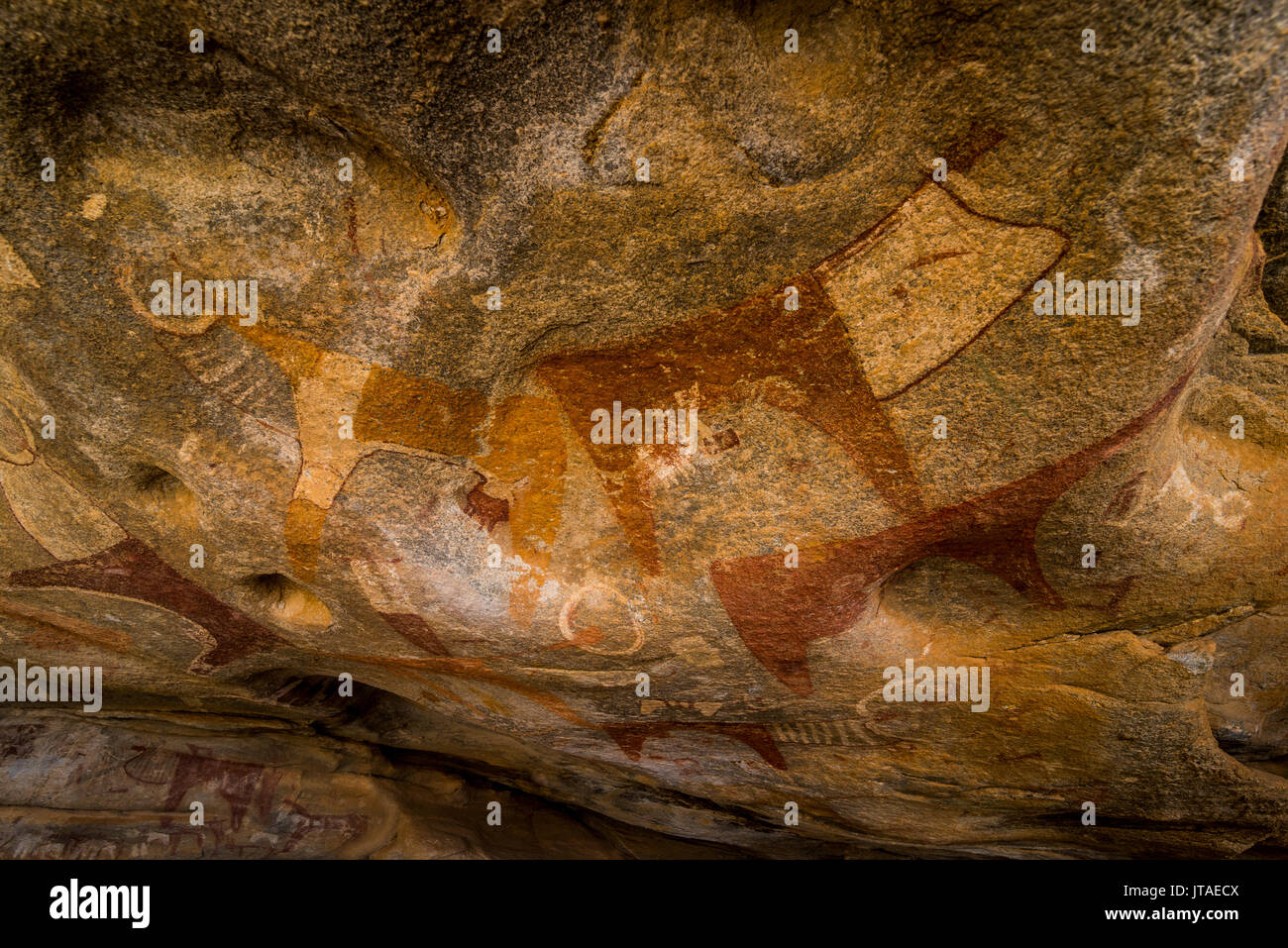 Pitture rupestri in Lass Geel grotte, il Somaliland e la Somalia, Africa Foto Stock