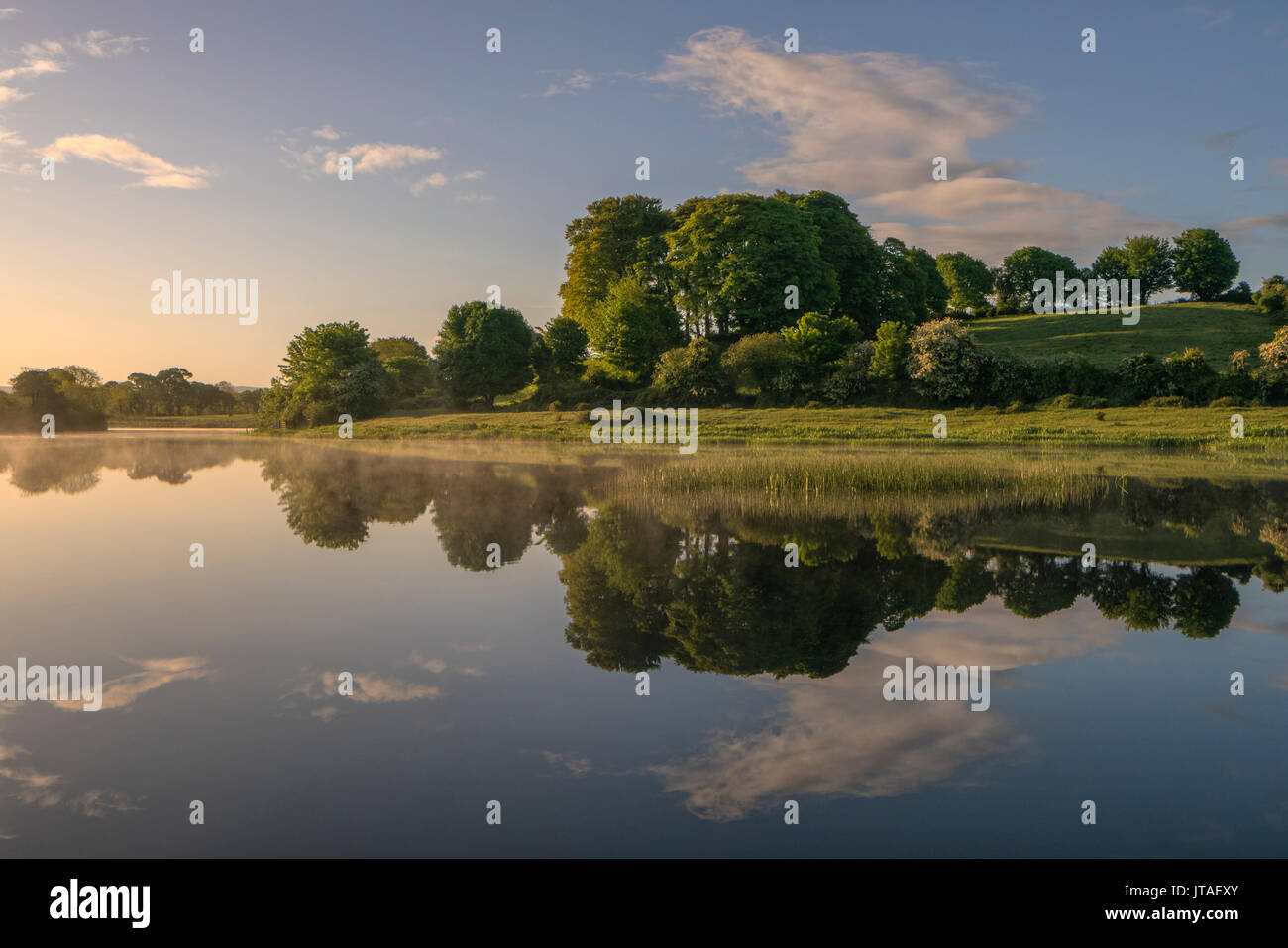 Fiume Shannon vicino O'Briensbridge (O'Briens Bridge), County Clare, Munster, Repubblica di Irlanda, Europa Foto Stock
