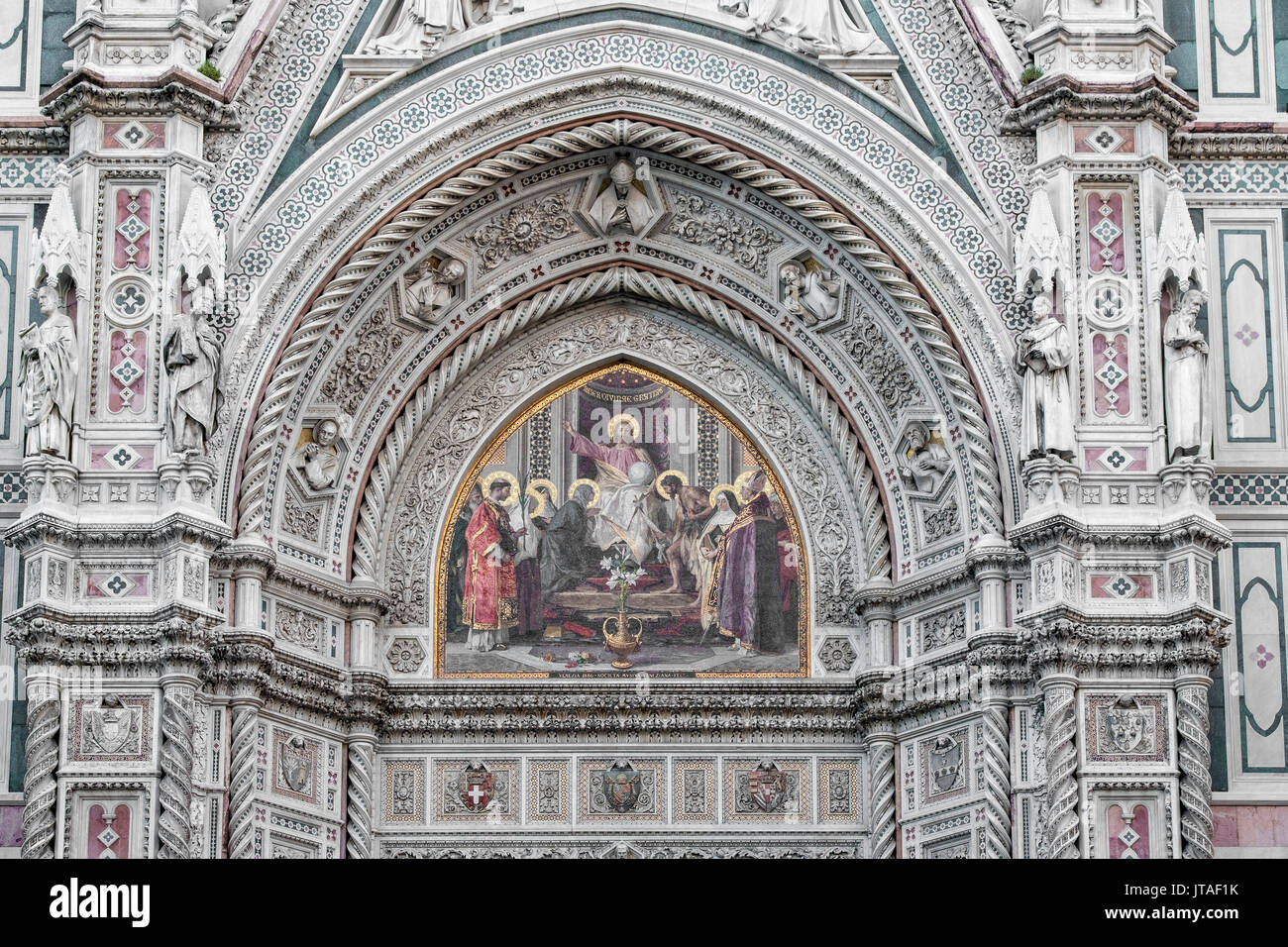 Dettaglio della cattedrale di Santa Maria del Fiore a sunrise, Sito Patrimonio Mondiale dell'UNESCO, Firenze, Toscana, Italia, Europa Foto Stock