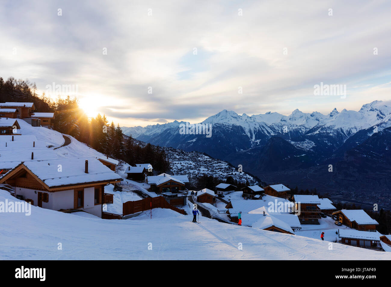 Tramonto, Veysonnaz (Verbier), 4 Vallees, Vallese, alpi svizzere, Svizzera, Europa Foto Stock