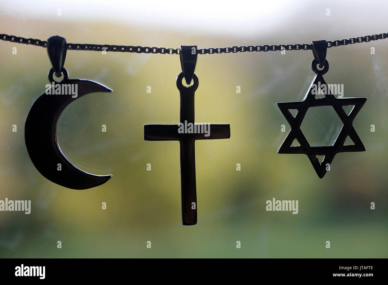 Simboli di Islam, il cristianesimo e il Giudaismo, Eure, Francia, Europa Foto Stock