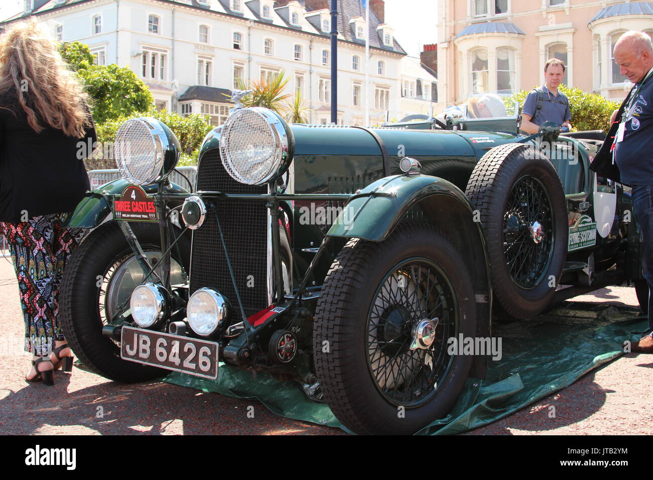 I tre castelli vintage auto da rally in Llandudno Foto Stock