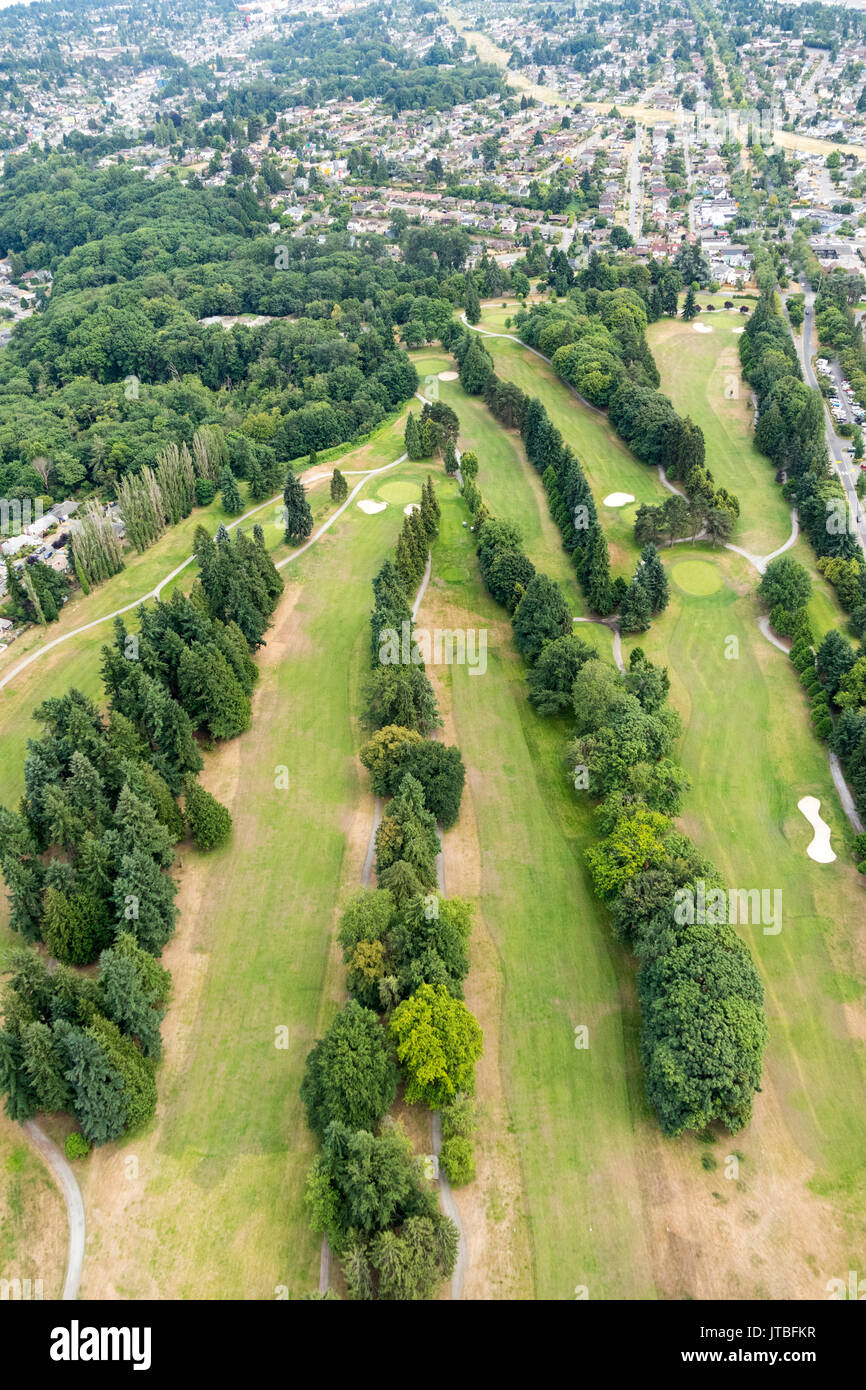 Vista aerea di Jefferson Park Campo da golf pubblico, Beacon Hill, Seattle, nello Stato di Washington, USA Foto Stock