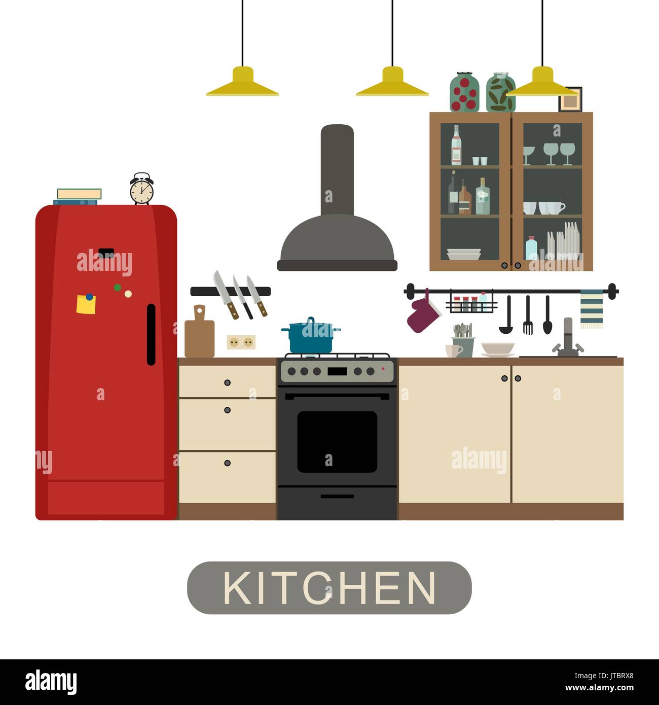 Cucina interno in stile appartamento. Illustrazione Vettoriale