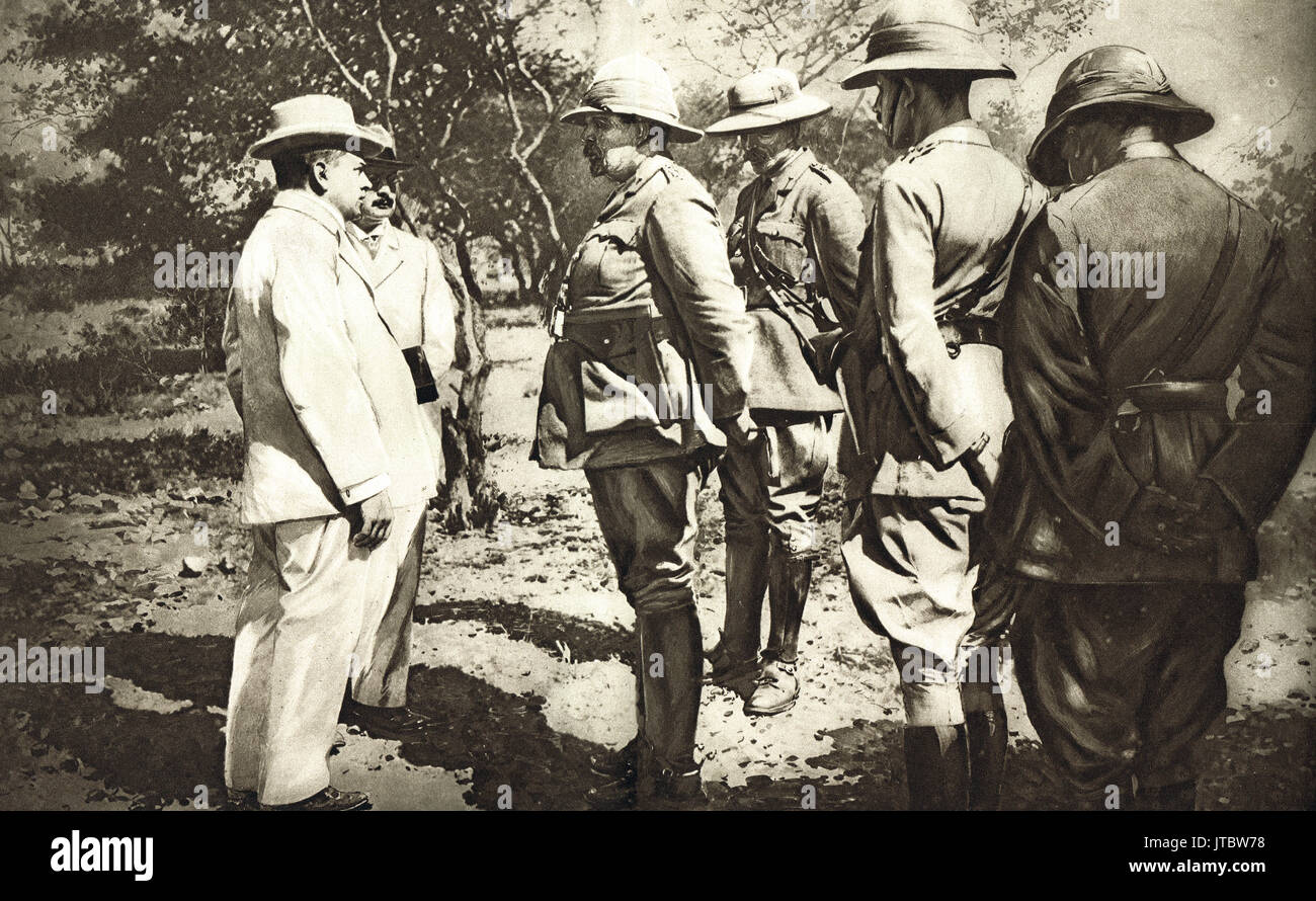 Il generale Louis Botha disponendo la rinuncia di Windhoek, WW1 Foto Stock