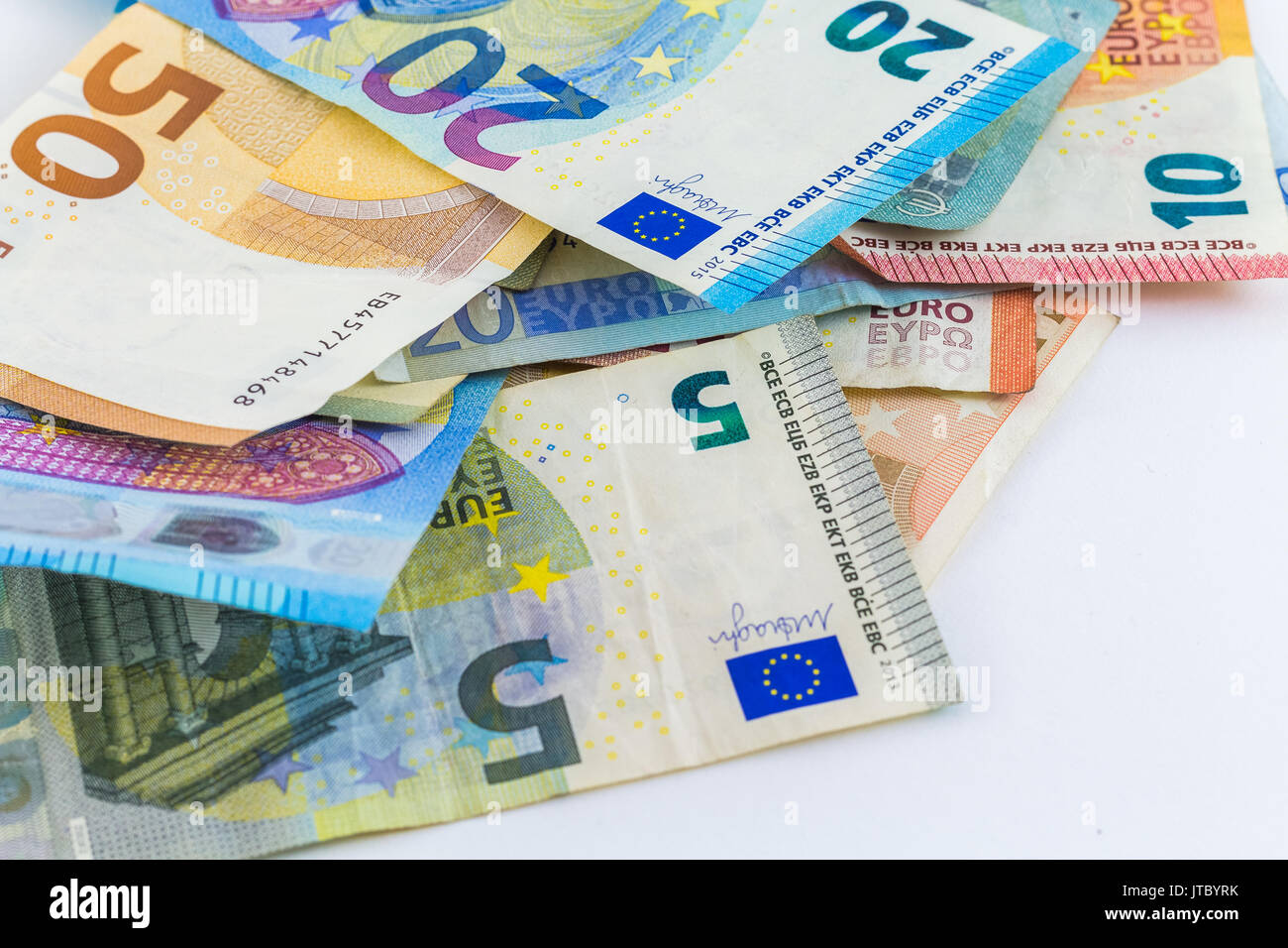 Il denaro in euro Le banconote in euro Banconote europee valuta Foto Stock
