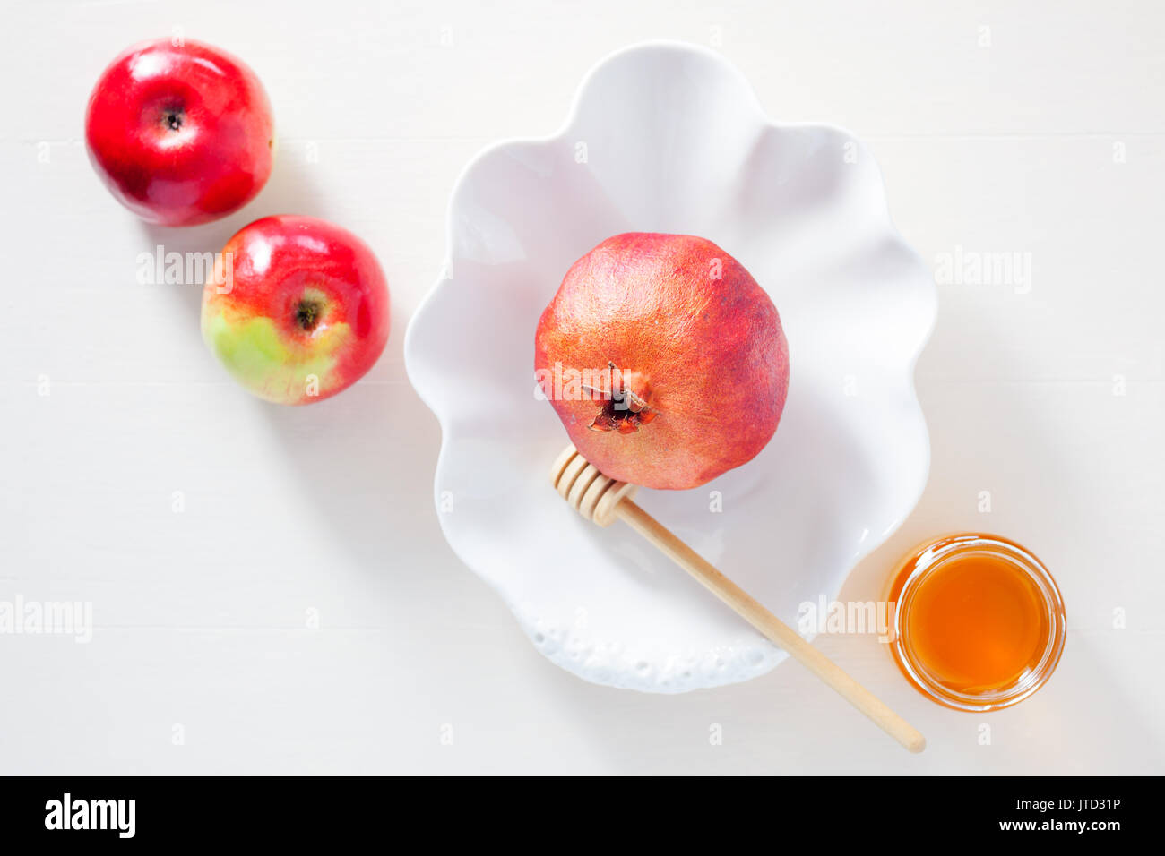 Mele, melograno e miele per Rosh Hashanah Foto Stock