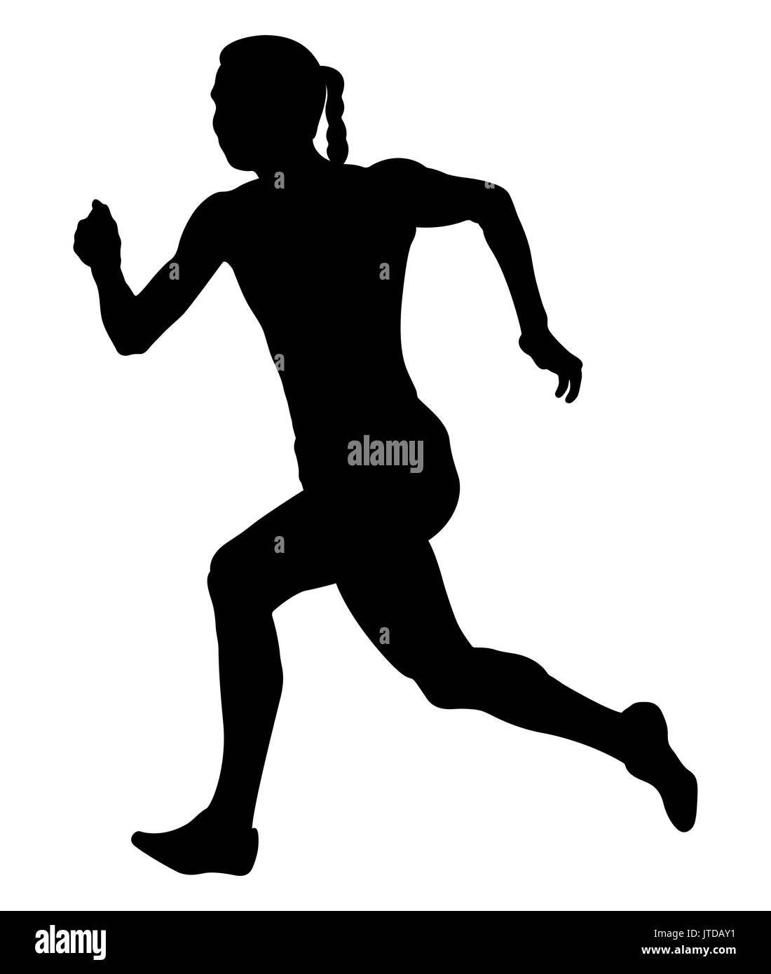 Ragazza sprinter atleta ad esecuzione rapida silhouette nera Foto Stock