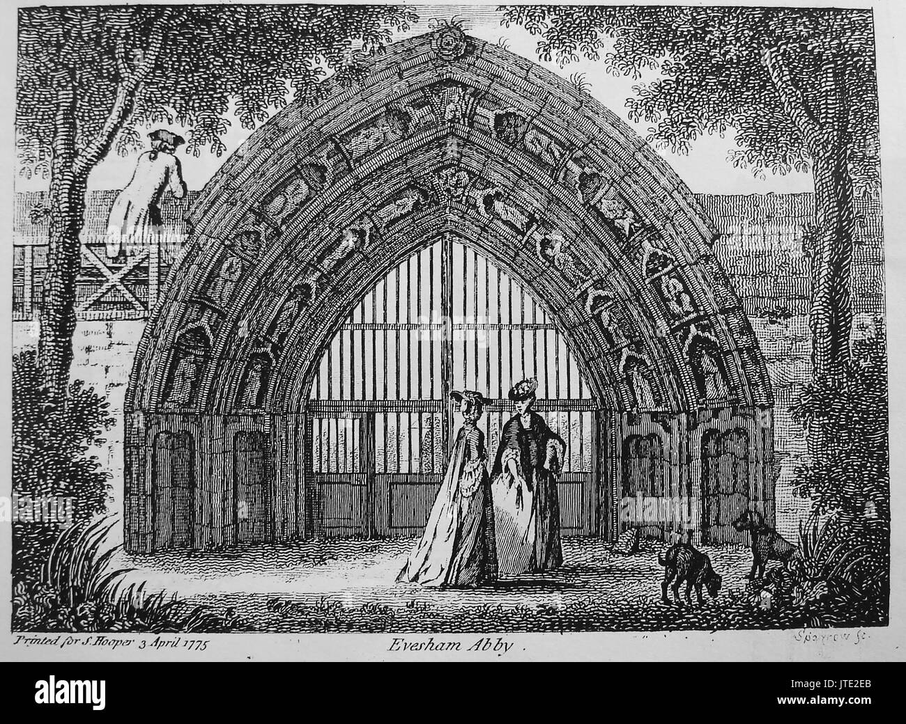 Il gate a Evesham Abbey, Worcestershire nel 1775 Foto Stock