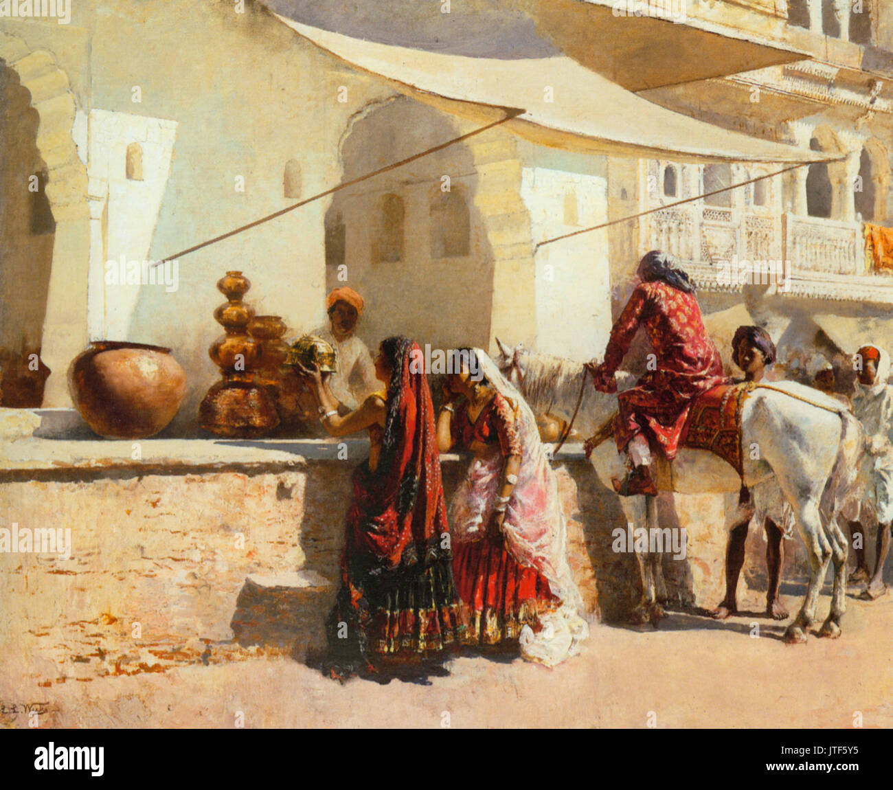 Settimane Edwin Lord Street Market scene India 1887 olio su tela Foto Stock