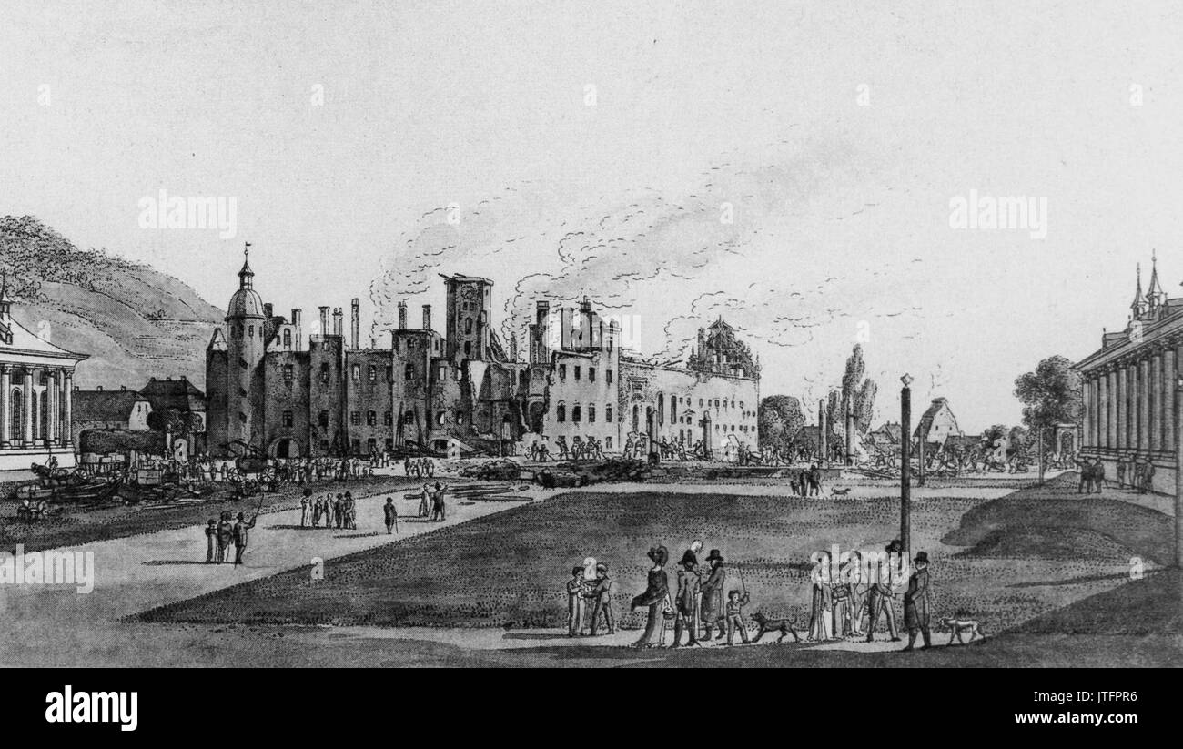 Pillnitz ruineAltesSchloss 1818 Ch.F.Spinck Foto Stock