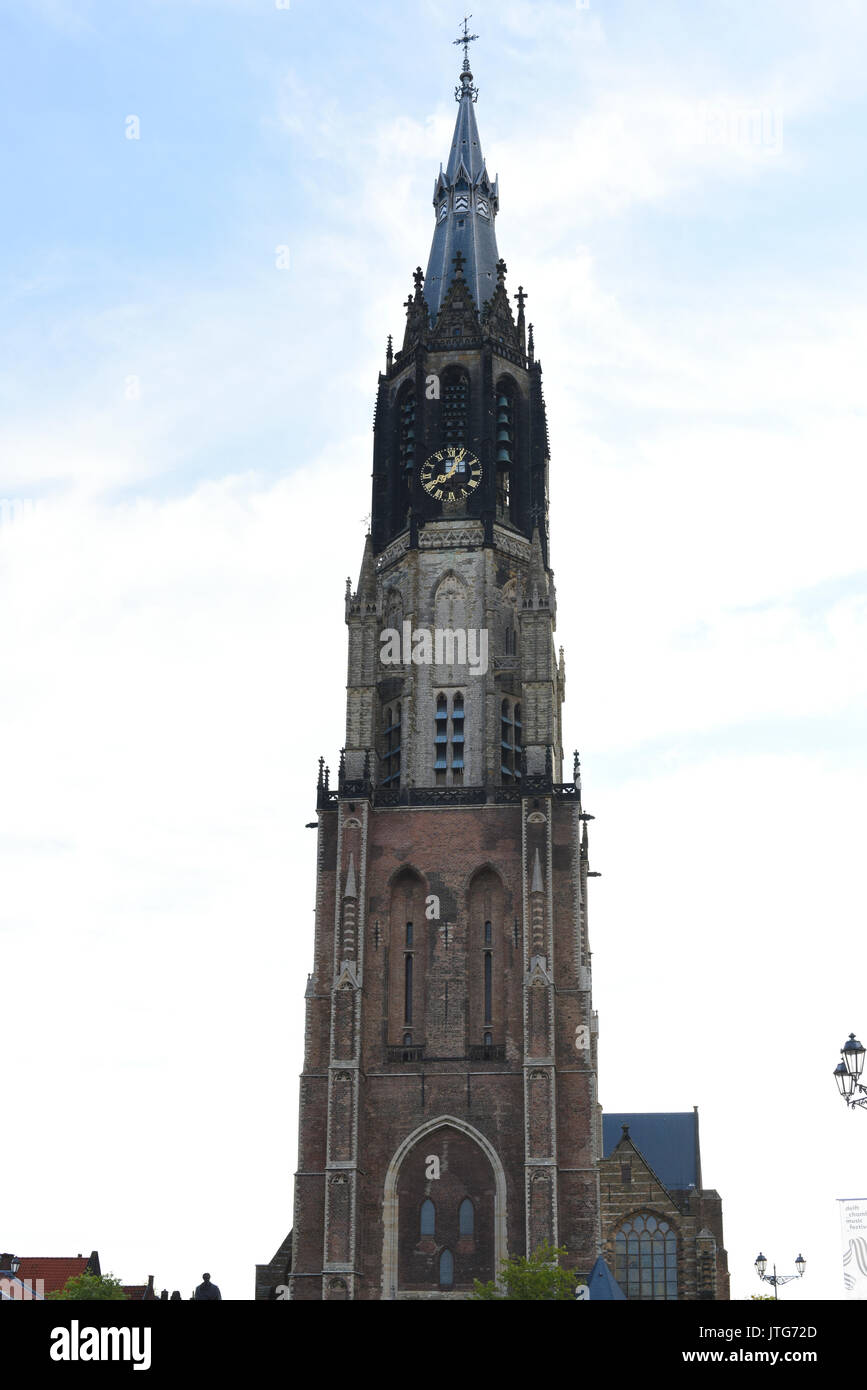La torre della chiesa Nieuwe Kerk o in Delft, South Holland, Paesi Bassi Foto Stock