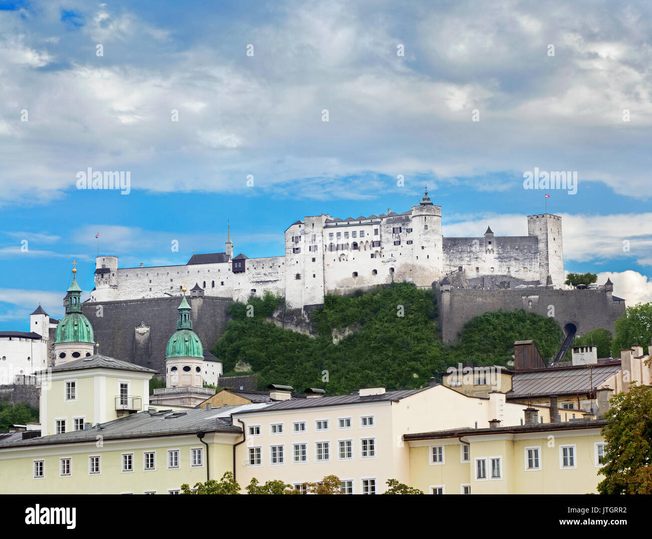 Vista sul castello Hohensalzburg di Salisburgo, Austria Foto Stock