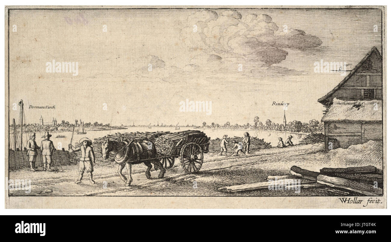 Questo lavoro di Wenceslas Hollar raffigura il primo stato delle incisioni "Dormanskirch e Reindorp", che mostrano scene dettagliate in linea con l'abilità dell'artista nell'incisione. Queste opere rappresentano un contributo significativo alle incisioni europee del XVII secolo. Foto Stock