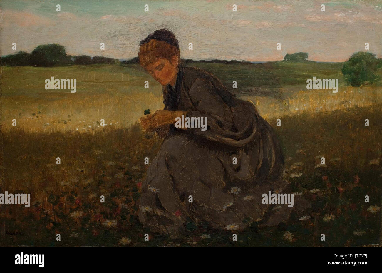 Winslow Homer Ragazza con un quattro Leaf Clover Foto Stock