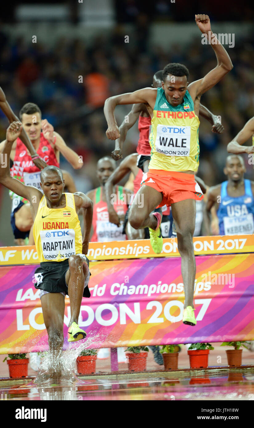 Londra, Regno Unito. 8 Ago, 2017. Esso può essere stato il primo IAAF Campionati del Mondo Uomini 3000m Siepi dal 2003 quando tre paesi sono stati rappresentati sul podio, ma il Kenya è il campione olimpico Conseslus Kipruto garantita è stata un'altra vittoria in questo caso per il suo East African Nation. Credito: Mariano Garcia/Alamy Live News Foto Stock