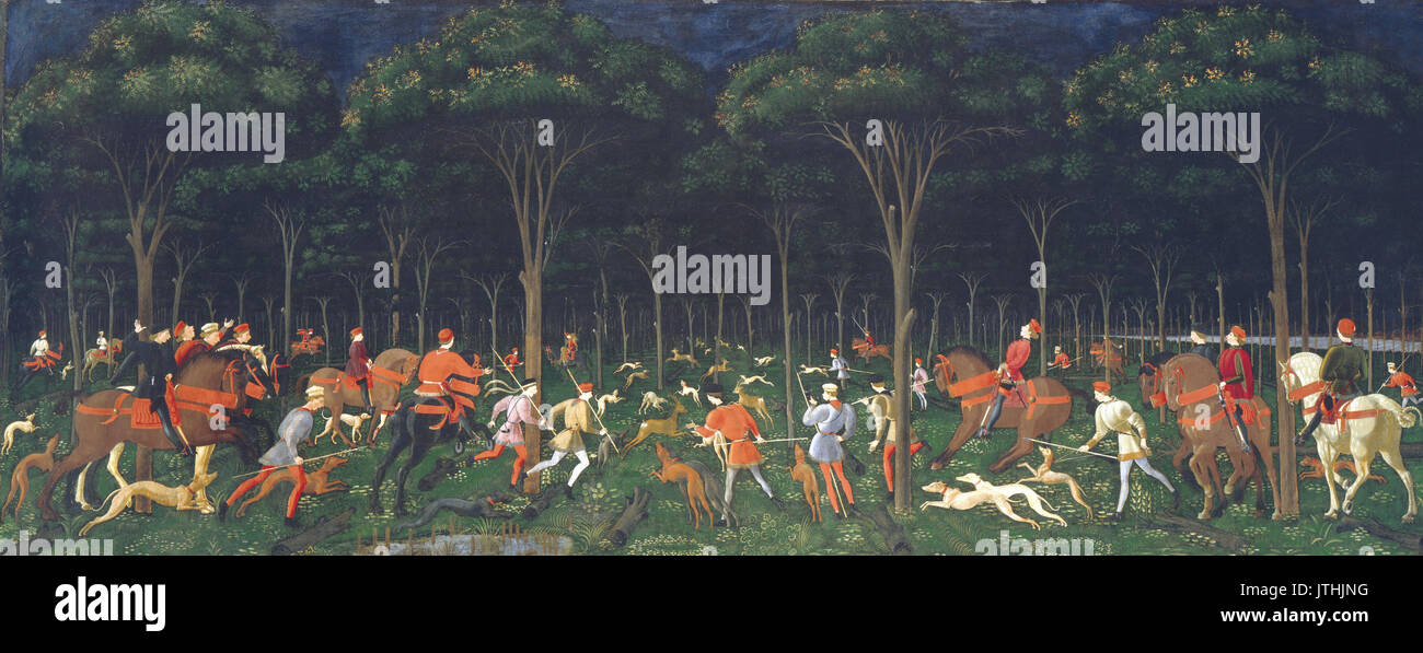Caccia nella foresta di Paolo uccello Foto Stock