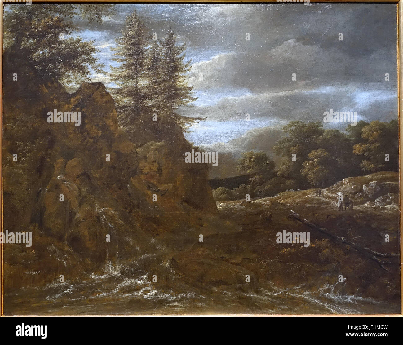 Cascata in un paesaggio forestale, Jacob Isaakszoon van Ruisdael, 1600, olio su tela villa Vauban città di Lussemburgo DSC06524 Foto Stock