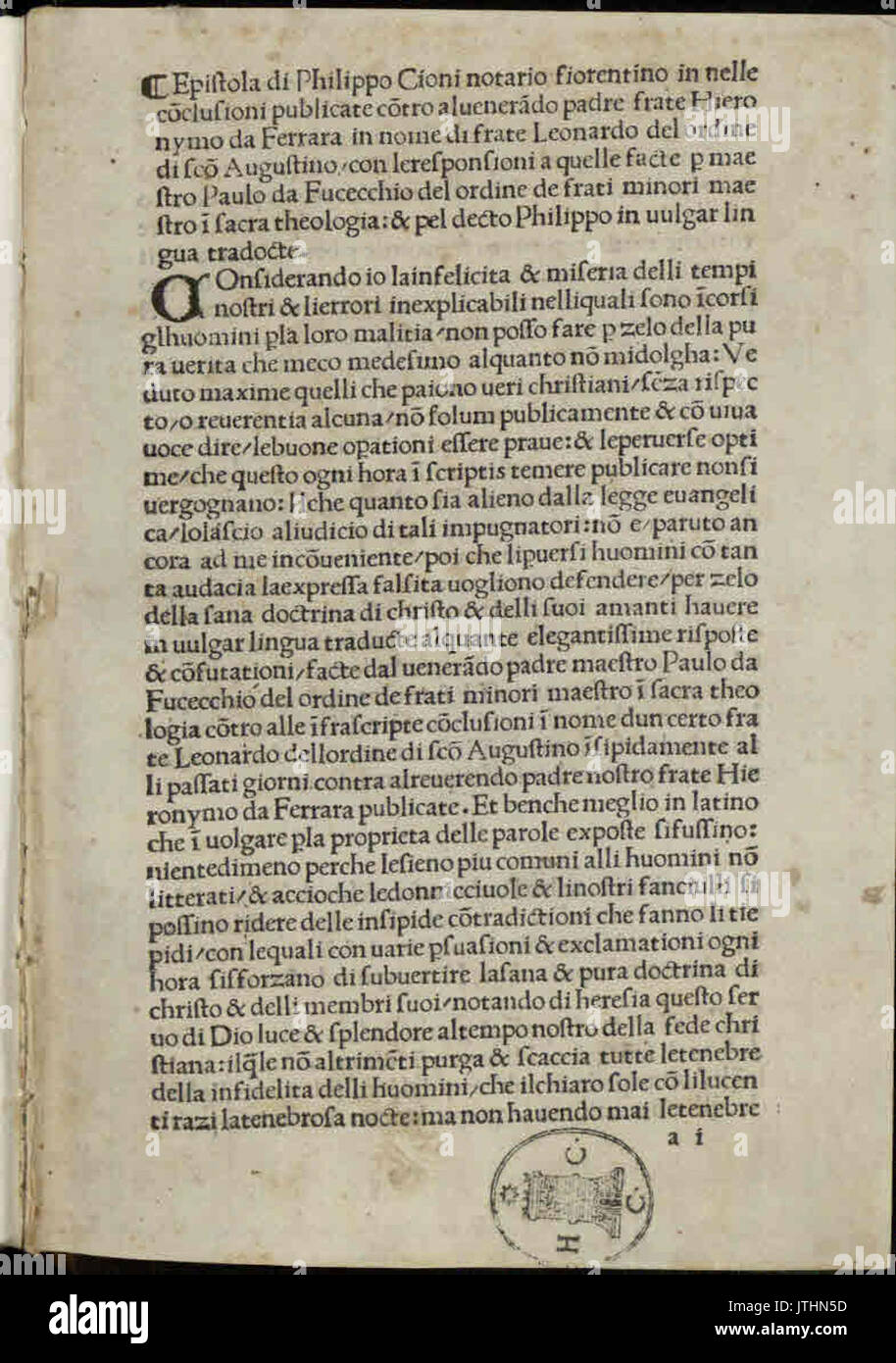 Paolo Responsioni pubblicate c. Girolamo Savonarola in nome del frate Leonardo, dopo l'aprile 1497 536175 Foto Stock