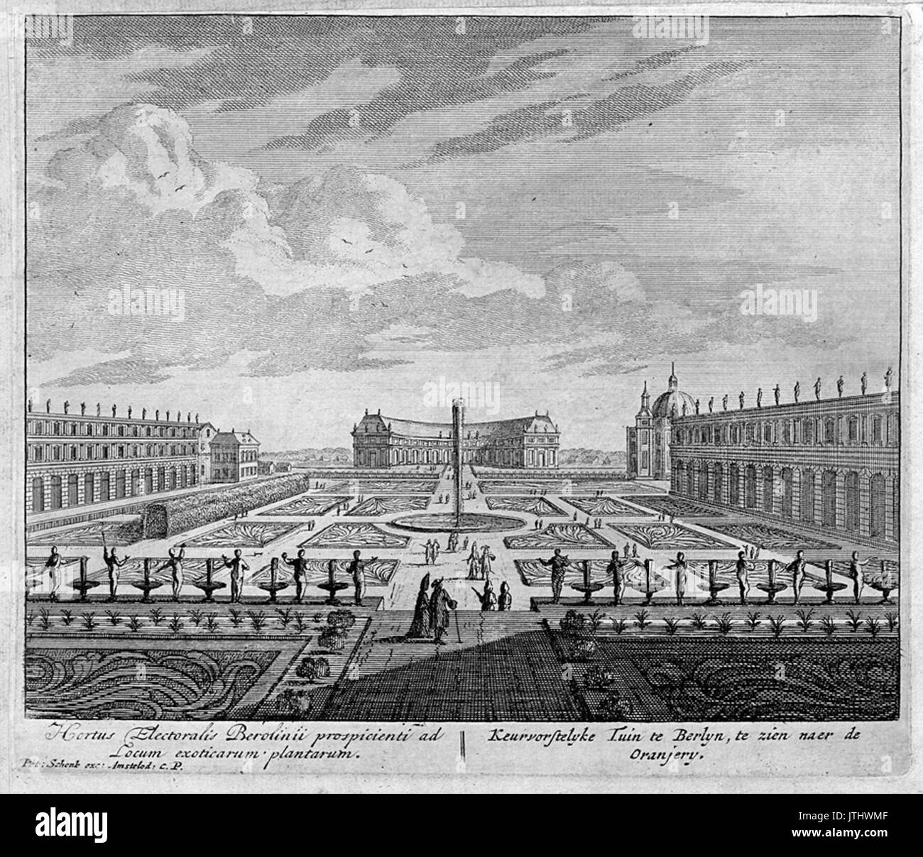 Schenk, Pieter (I) Garten des Stadtschloss Berlin mit Blick zur Orangerie Foto Stock