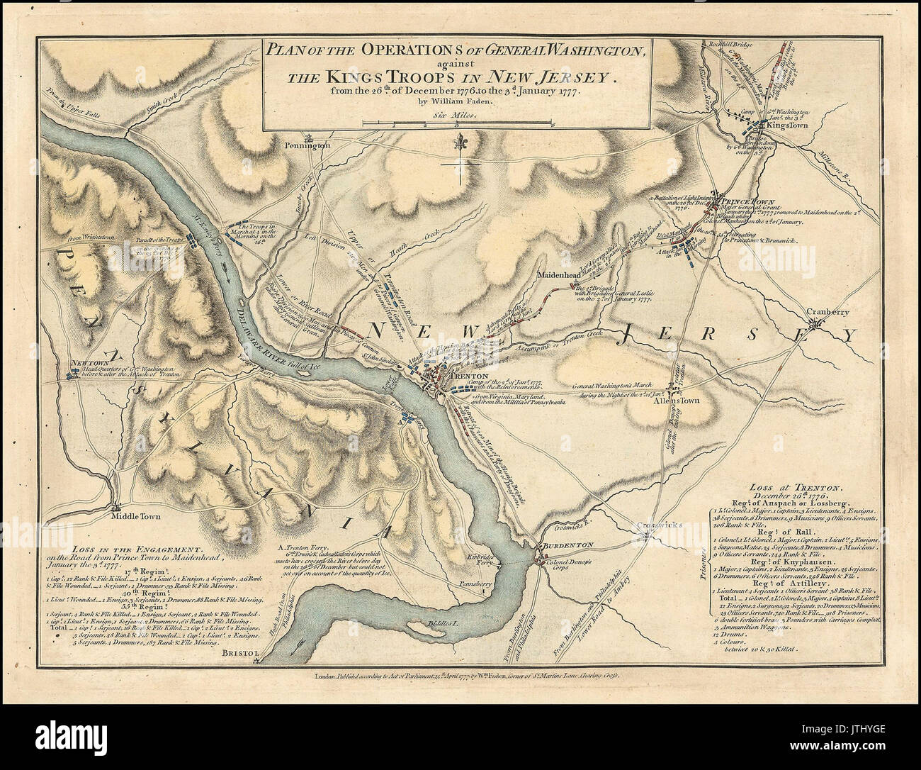 Washington l'incrocio del fiume Delaware mappa Foto Stock