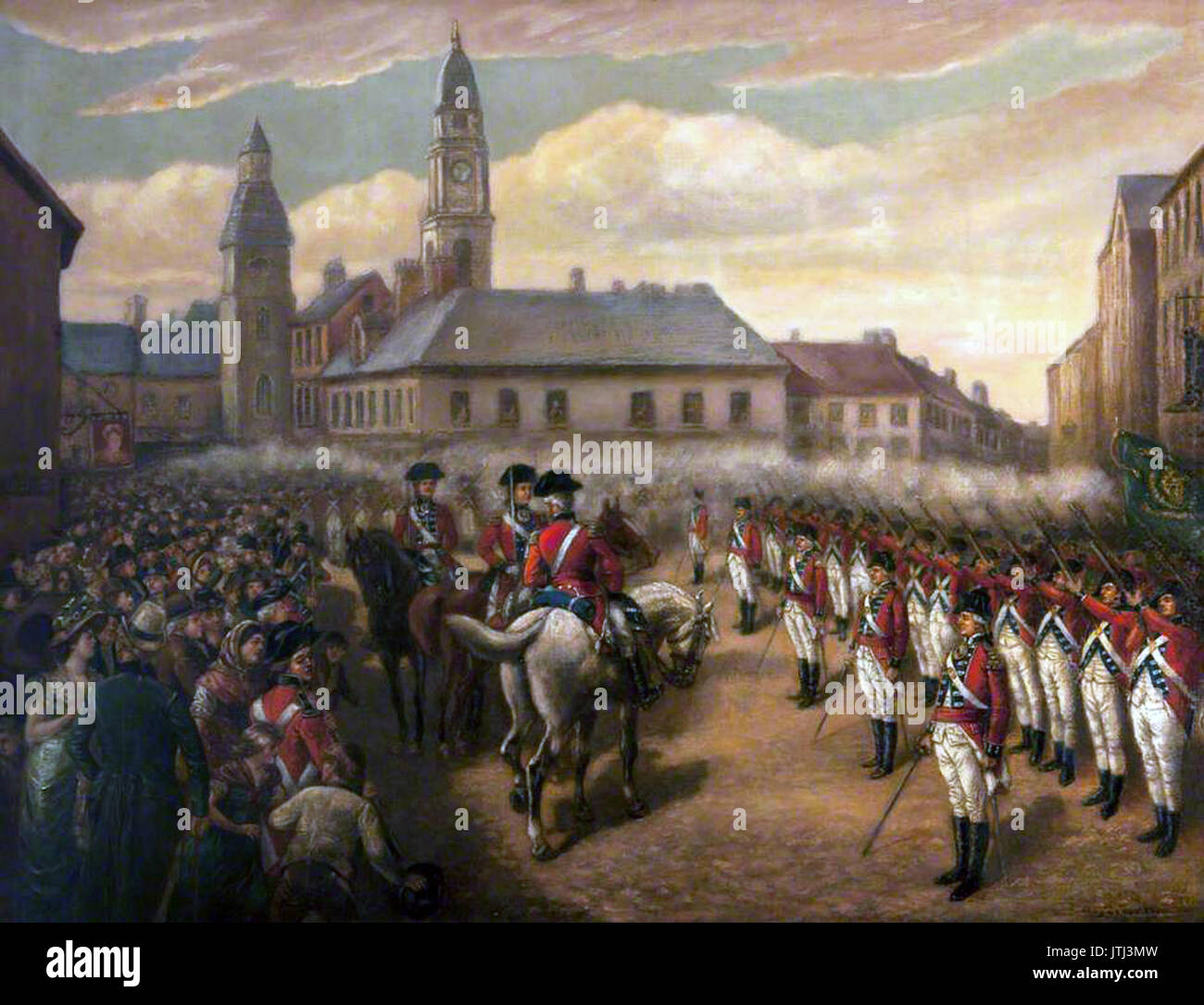 Il Lisburn e Lambeg volontari sparare un "feu de Joie" in onore della Convenzione a Dungannon, 1782 Foto Stock