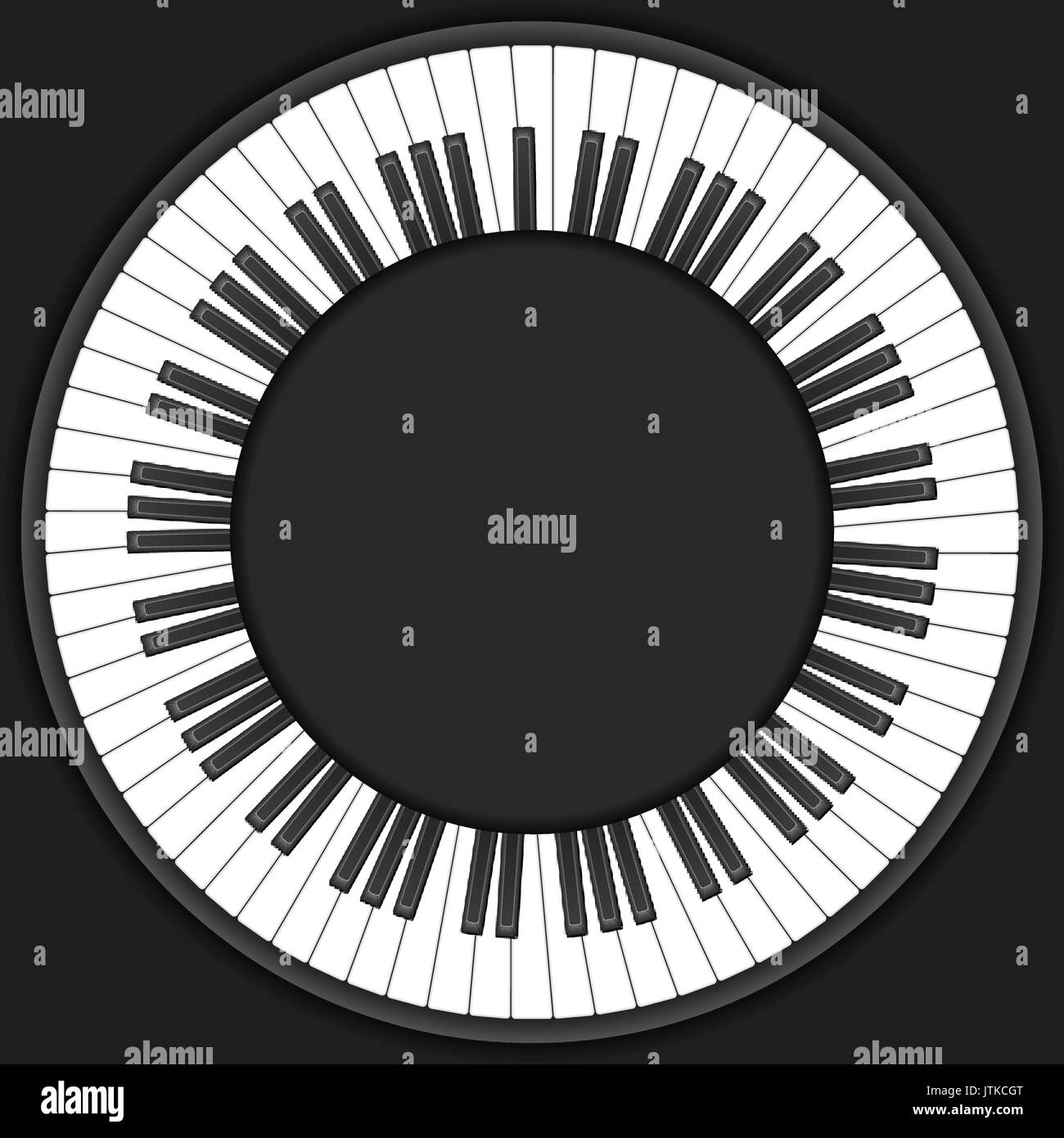 Cerchio tastiera di pianoforte su uno sfondo nero. Illustrazione Vettoriale
