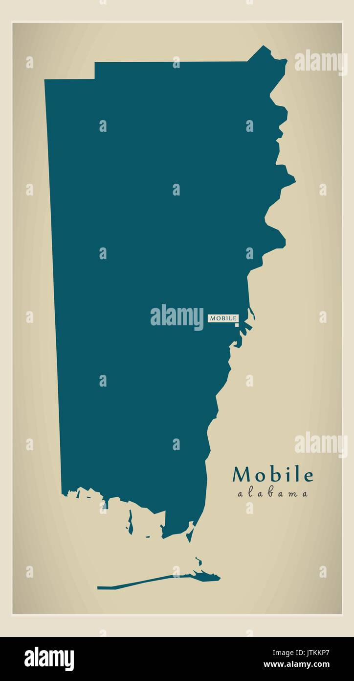 Mappa moderno - Mobile Alabama county USA illustrazione Illustrazione Vettoriale