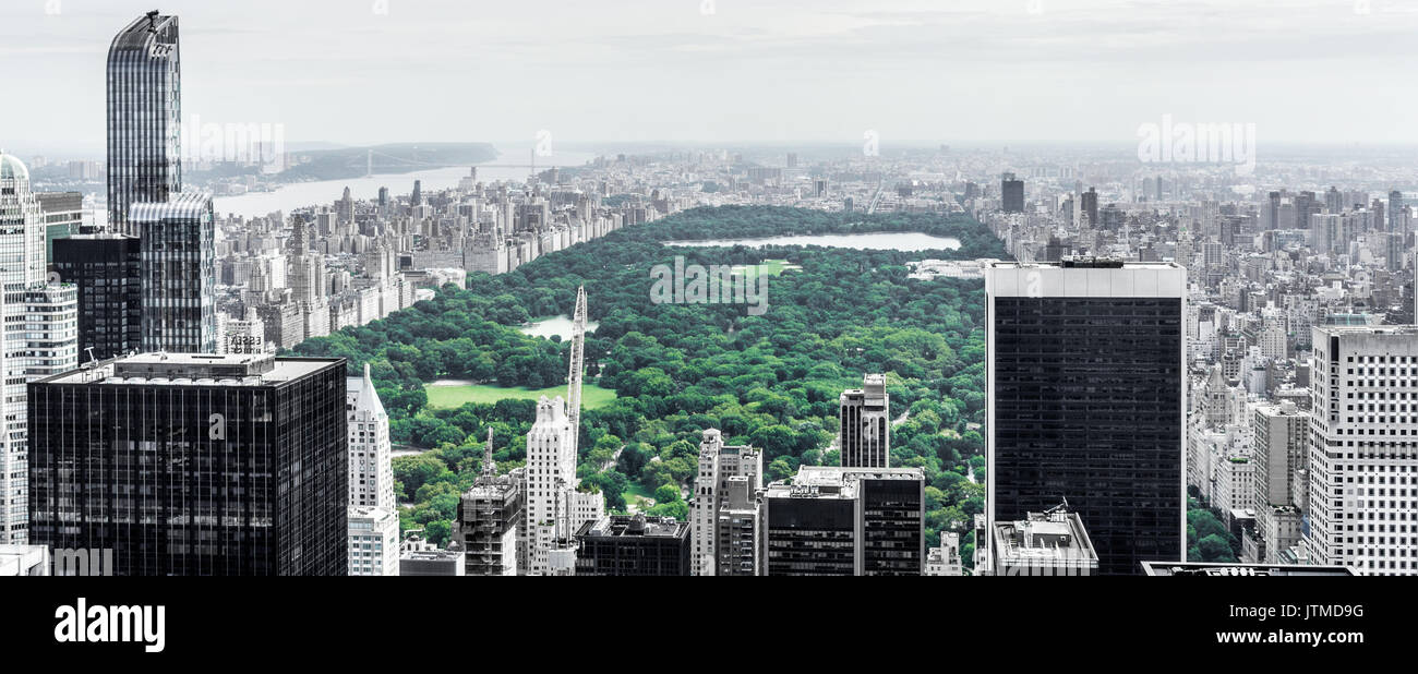 Visualizzazione monocromatica di Central Park a New York City. Girato dal Rockefeller Center Foto Stock