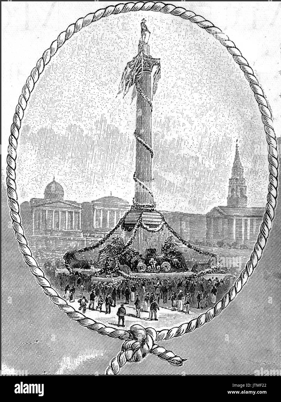 Nelson Colonna di Londra, decorate per celebrare il centenario della battaglia di Trafalgar nel mese di ottobre 1905 Foto Stock